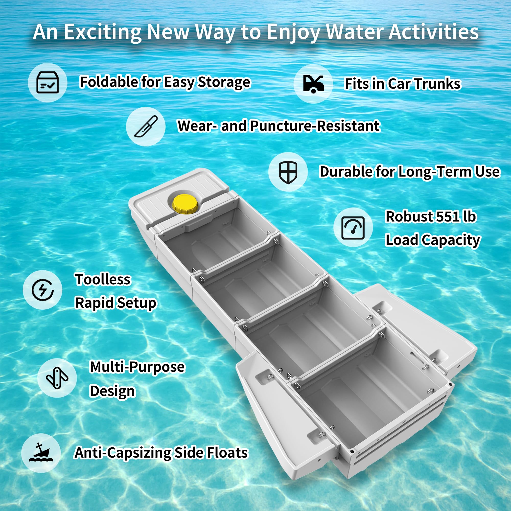 Artigree Fishing Boat, Folding Pontoon Boat, Fits in Car Trunk – Portable Modular Kayak, Seats 2-4, Motor-Ready, Sturdier Than Inflatable Boats – Ideal for Lure Fishing, Paddling Trip (Air, Gray)