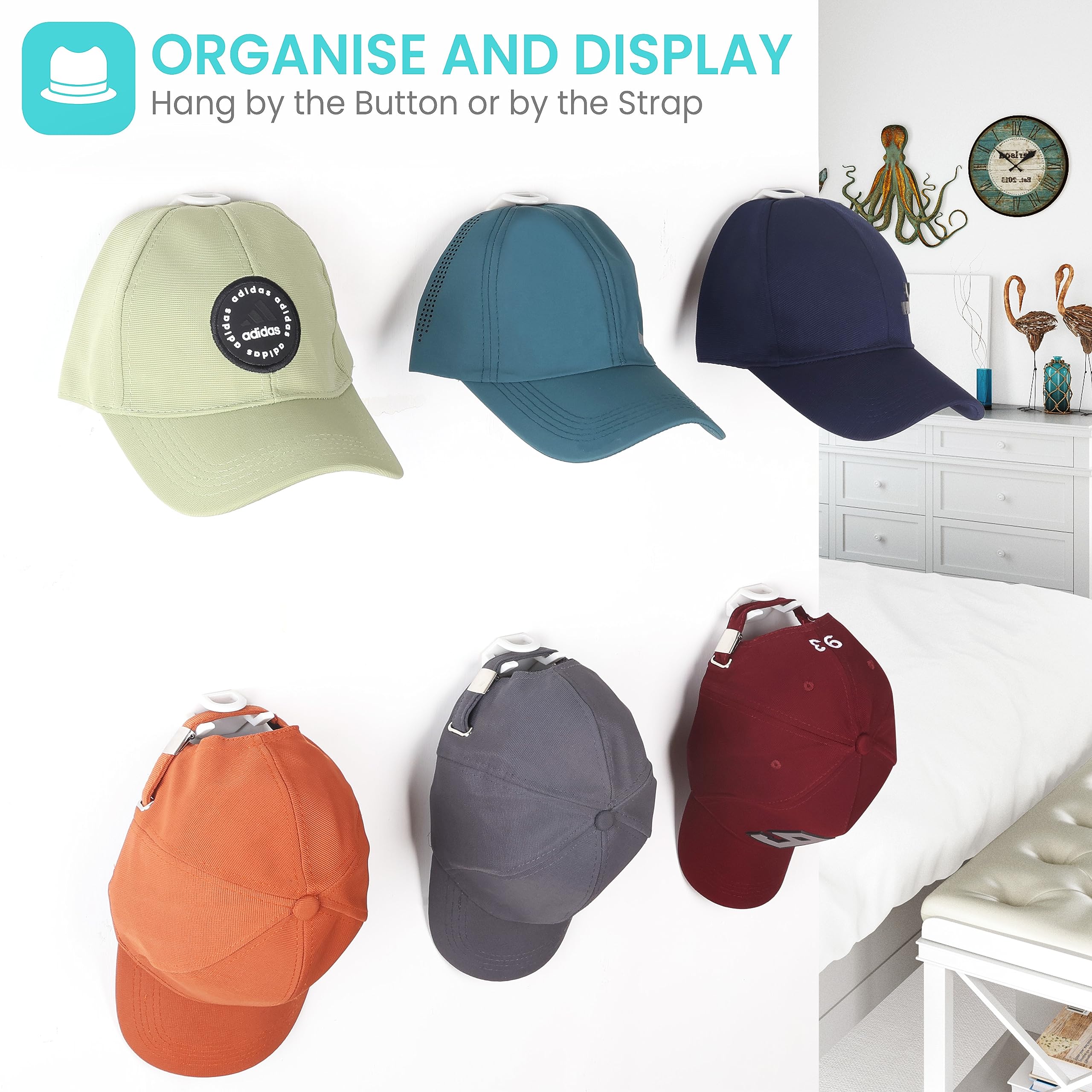 Caphouder voor muur, 16 stuks, zelfklevende hoedhouders, minimalistische hoedhouder, dhouder, dhouder, zonder boren, wandhouder, voor hoeden, sjaals, tassen, handdoeken (transparant