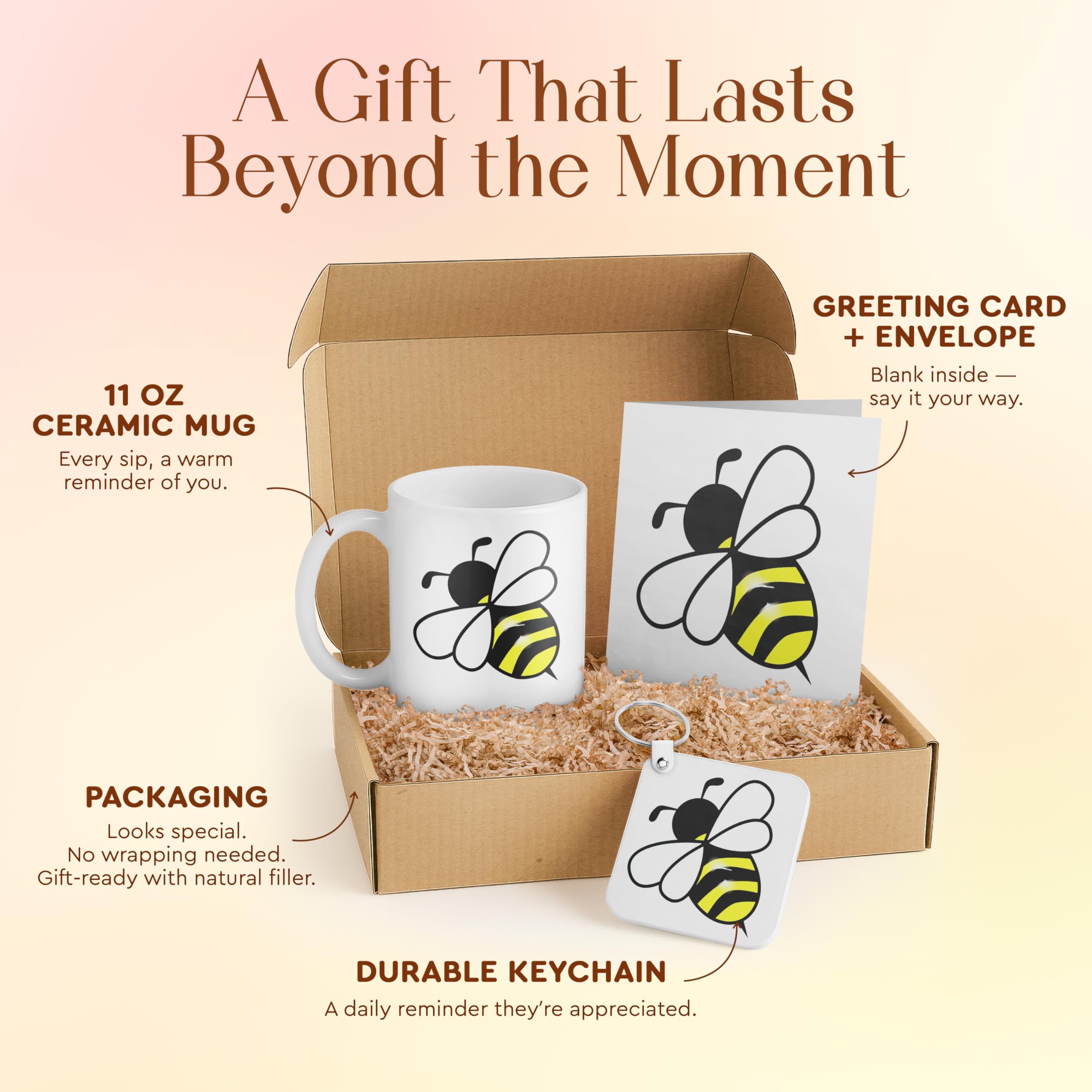 3dRose Bumblebee Themed Gift Set for Kids - Includes Mug, Keychain, and Card - Ideal Birthday Gift for Children and Teachers
