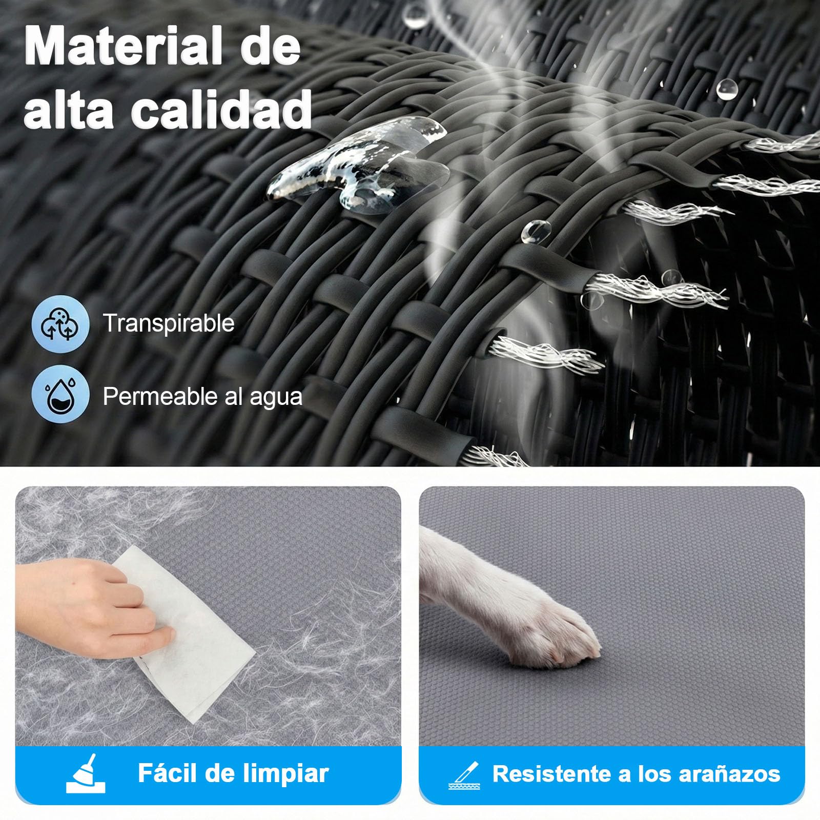 Niubya Cama Elevada para Perros Medianos L 107x76x21cm, Malla Resistente, Marco de Acero Antideslizante Jardín Camping