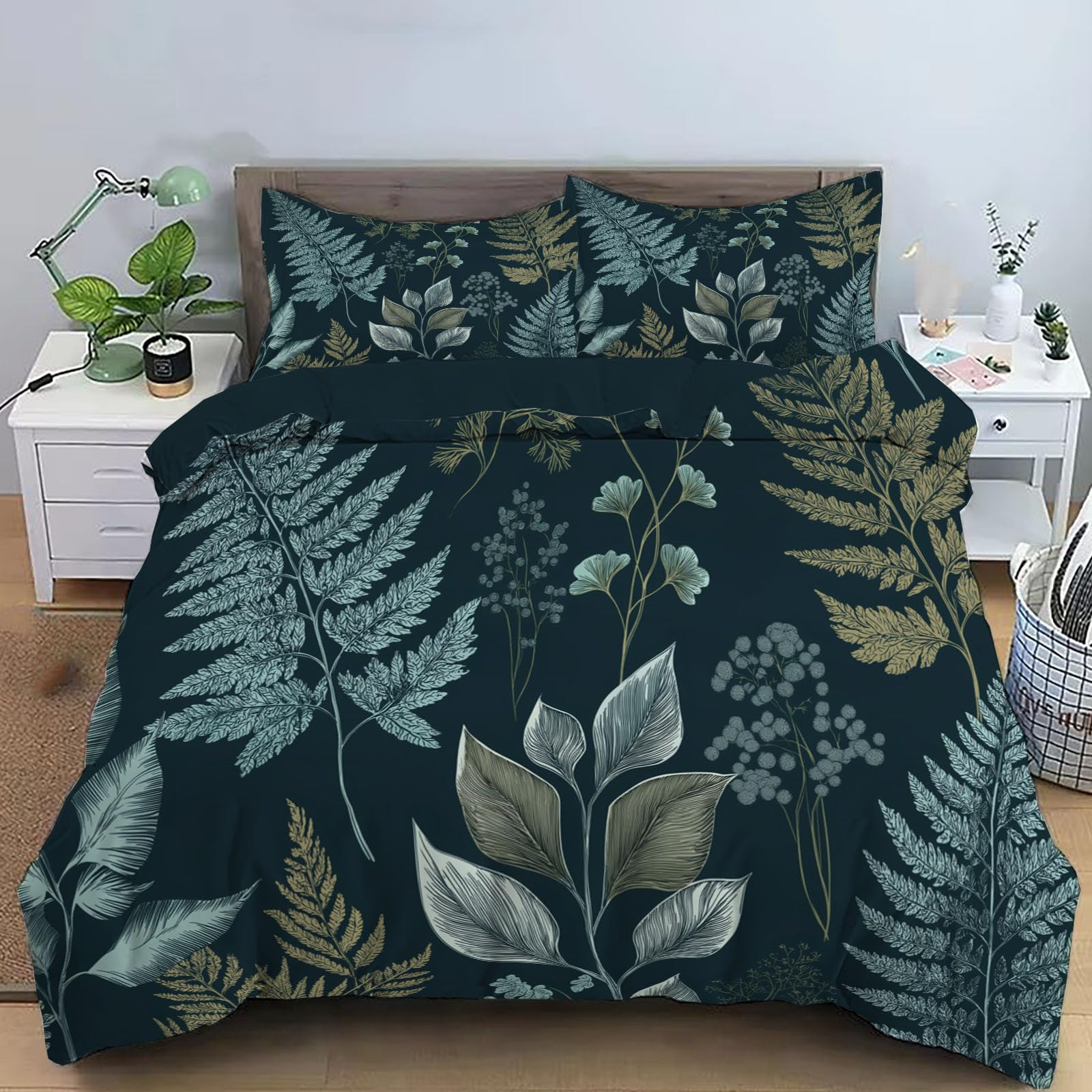 Housse de couette 200x200 fougères mousses pour une chambre nature