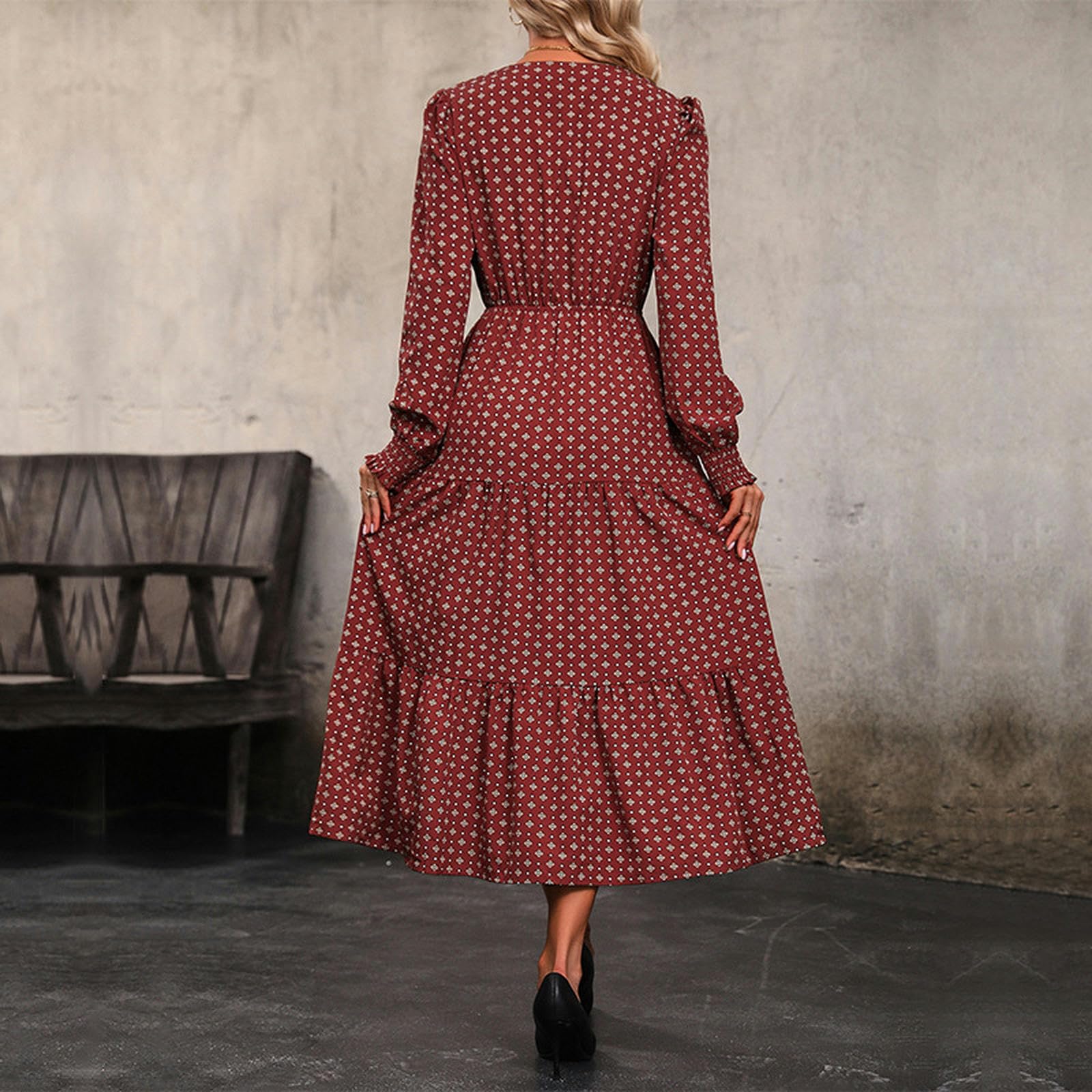 Vestidos de manga larga para mujer, con cuello en V, casual, vestido midi para invitada de boda, fiesta, compromiso, vestido ajustado YYEFNMAZ