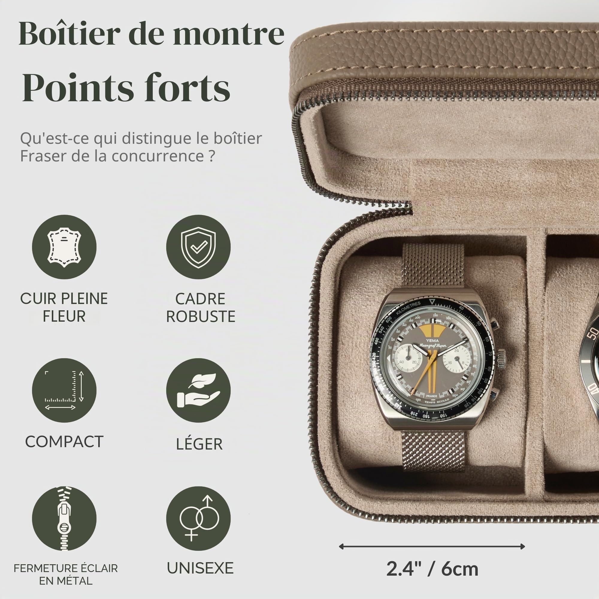 TAWBURY Étui en cuir pour montres de voyage – Boîte à montres pour 2 montres | Étui à montres pour femmes et hommes | Rangement de montres