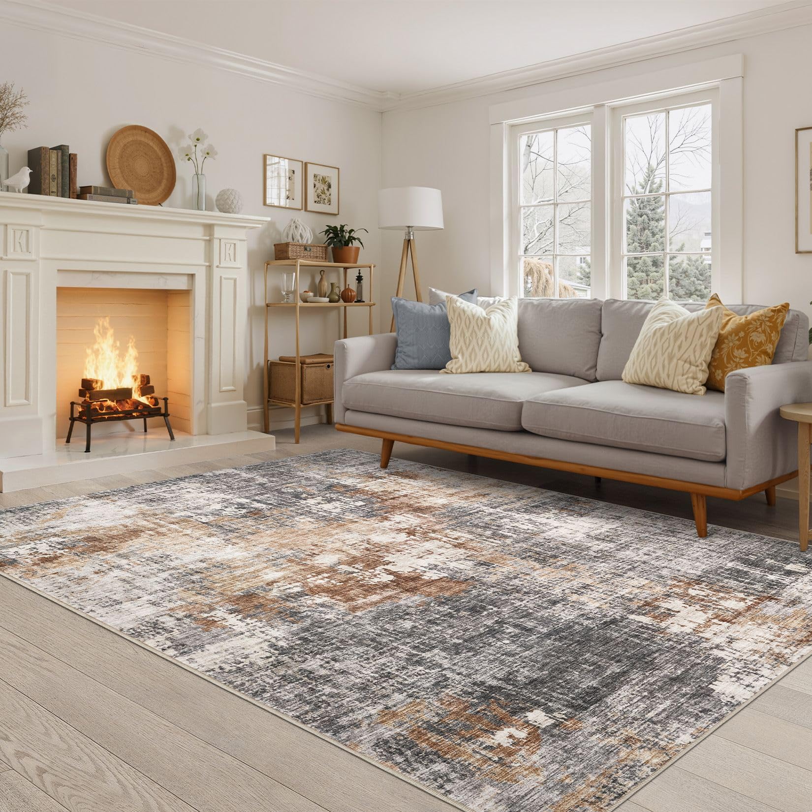DMOYEST Rugs Living Room Washable - Area Rugs for Bedroom Large Abstract Neutral Modern Rug Soft Non Slip Low Pile 160 x 230 - Grey Brown