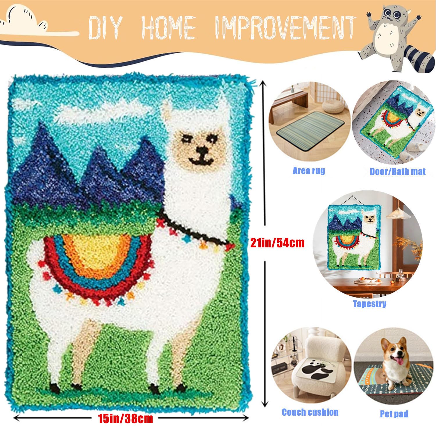 School Bus Latch Hook Kits Pillow DIY Rug Crochet Hook Cushion Making Kits Printed Pattern Canvas Crochet Needlework Hooking Pillow Cover Easy To Starter DIY Kits 43x43cm