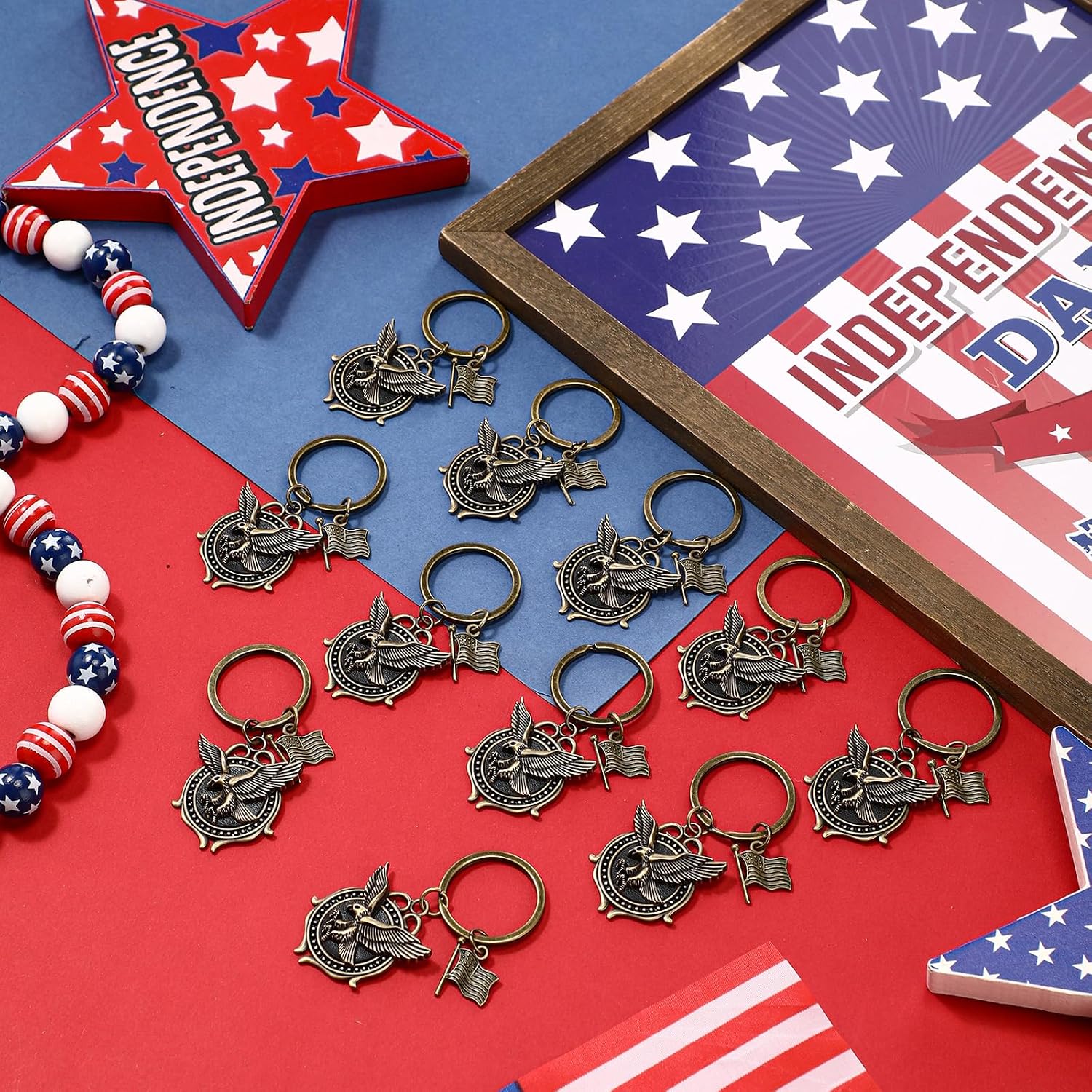 Equsion 25 Pcs Eagle Keychains with American Flag Pendents 250th Anniversary 1776-2026 Patriotic Memorial Gifts for 4th of July