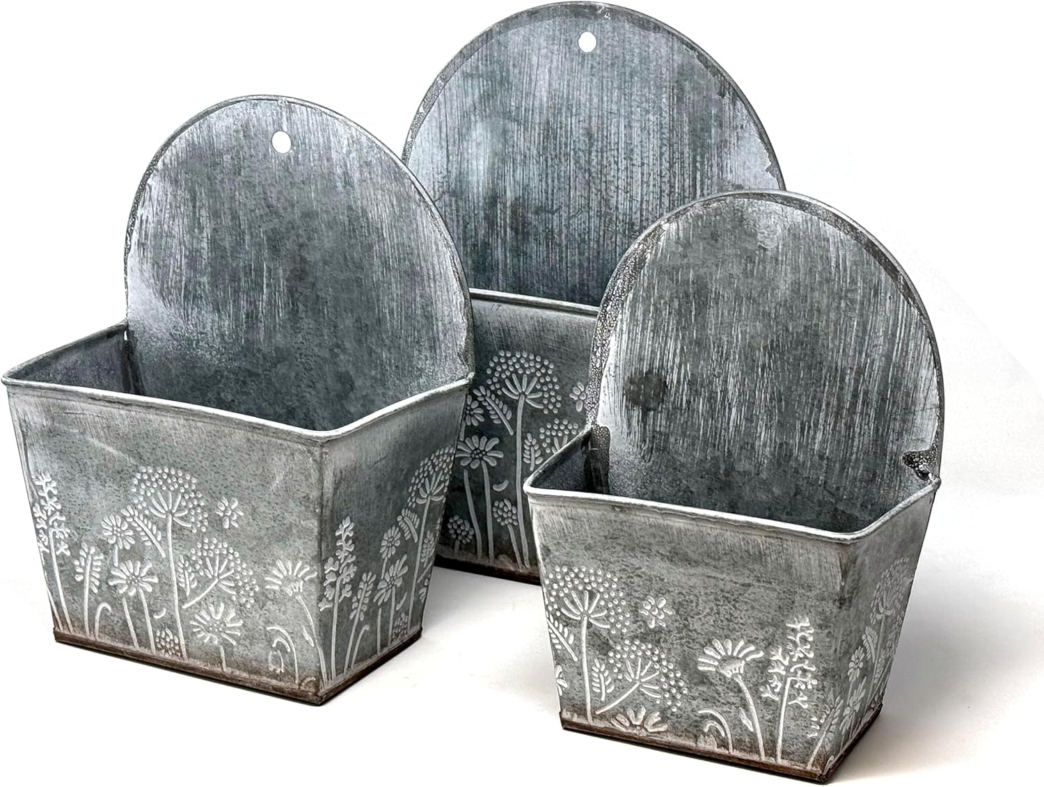allgala Galvanized Planter Wall Mount Hanging Pot Indoor and Outdoor Decoration-Wall Grey-3-PC-HD88329