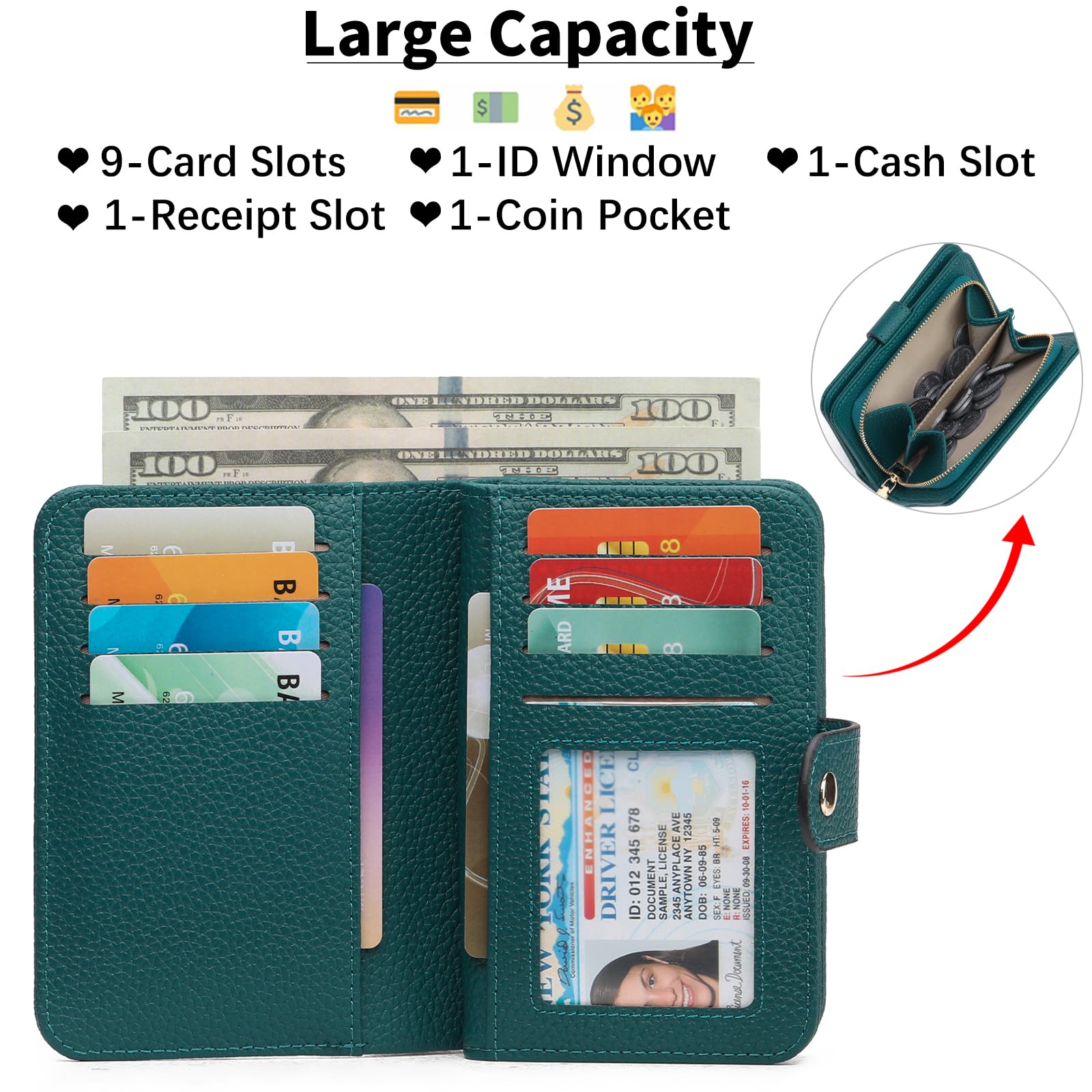 GAEKEAO Portefeuille Femme Cuir Petit Porte Monnaie Femmes RFID Blocage Court Portefeuilles avec Fermeture éclair Poche à Monnaie