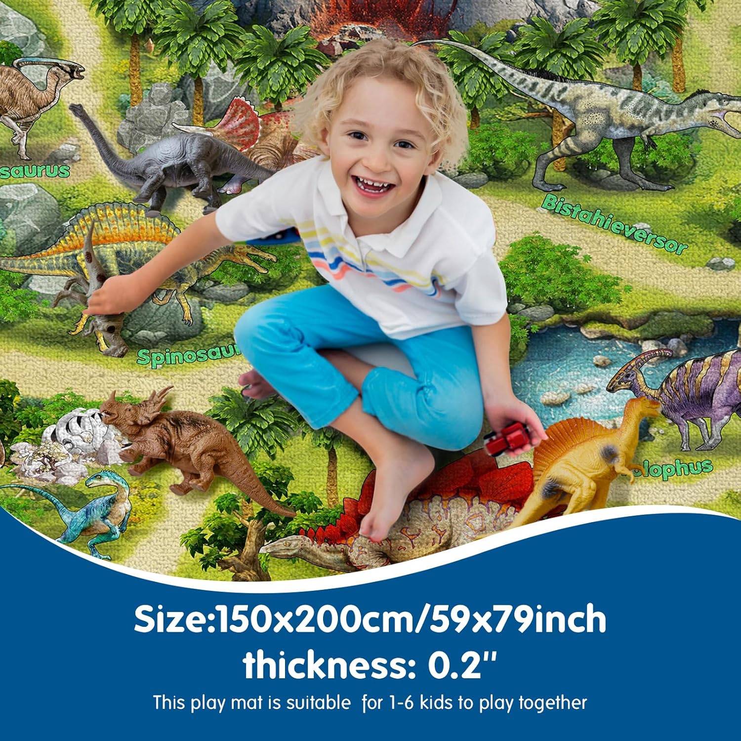 Booooom Jackson Kids Dinosaur Rug-Large Dinosaur World Adventure Carpet,Non-Slip Area Play Mat