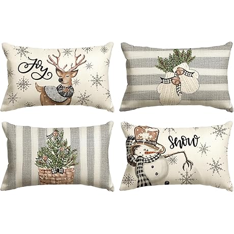 Christmas Lumbar Pillow Covers 12x20 Outdoor, AVOIN colorlife Xmas Throw Pillowcases for Sofa Couch