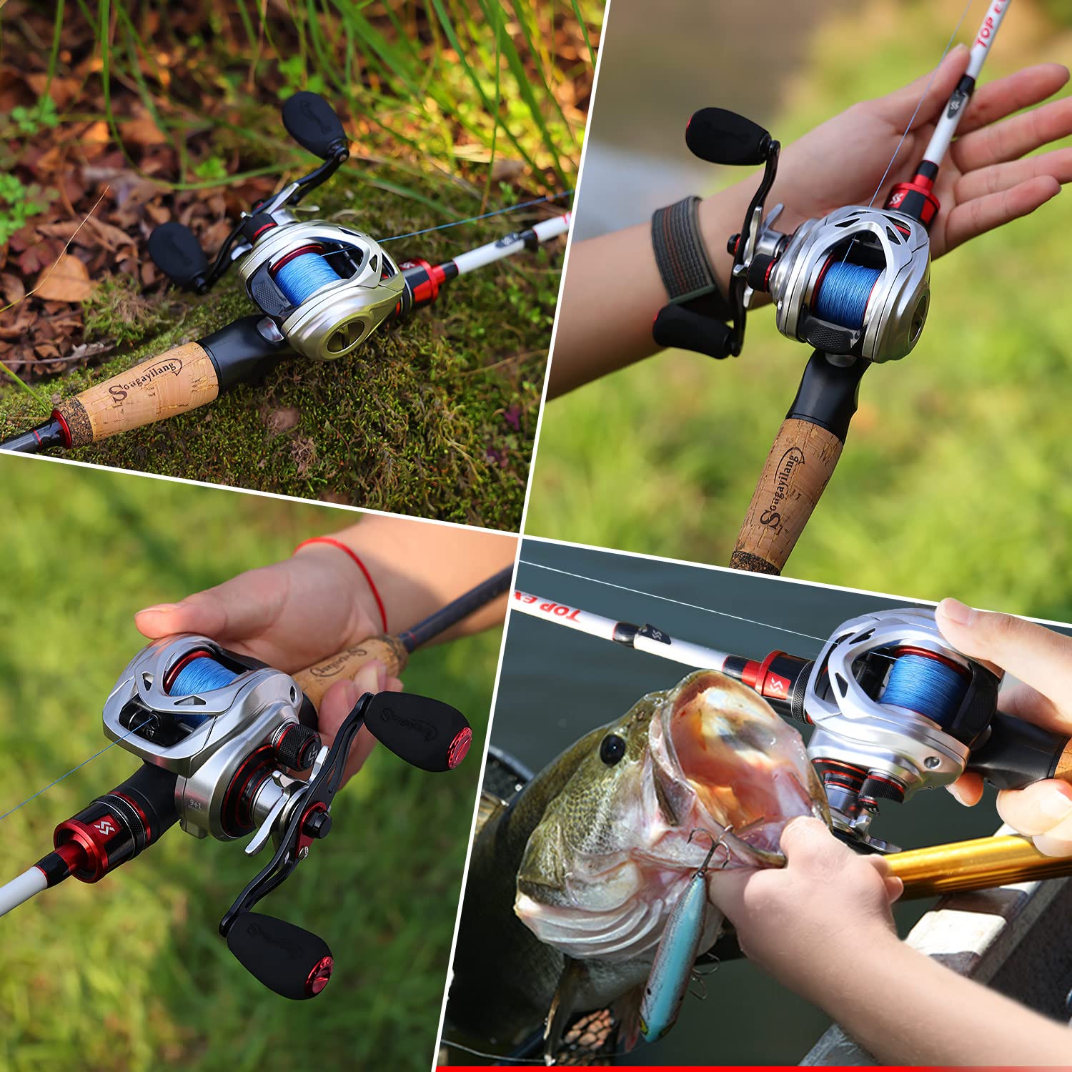 Sougayilang Max Baitcasting Moulinet de pêche 8.0:1 à haute vitesse en fibre de carbone 8,2 kg avec système de freinage magnétique pour la pêche en eau douce et salée