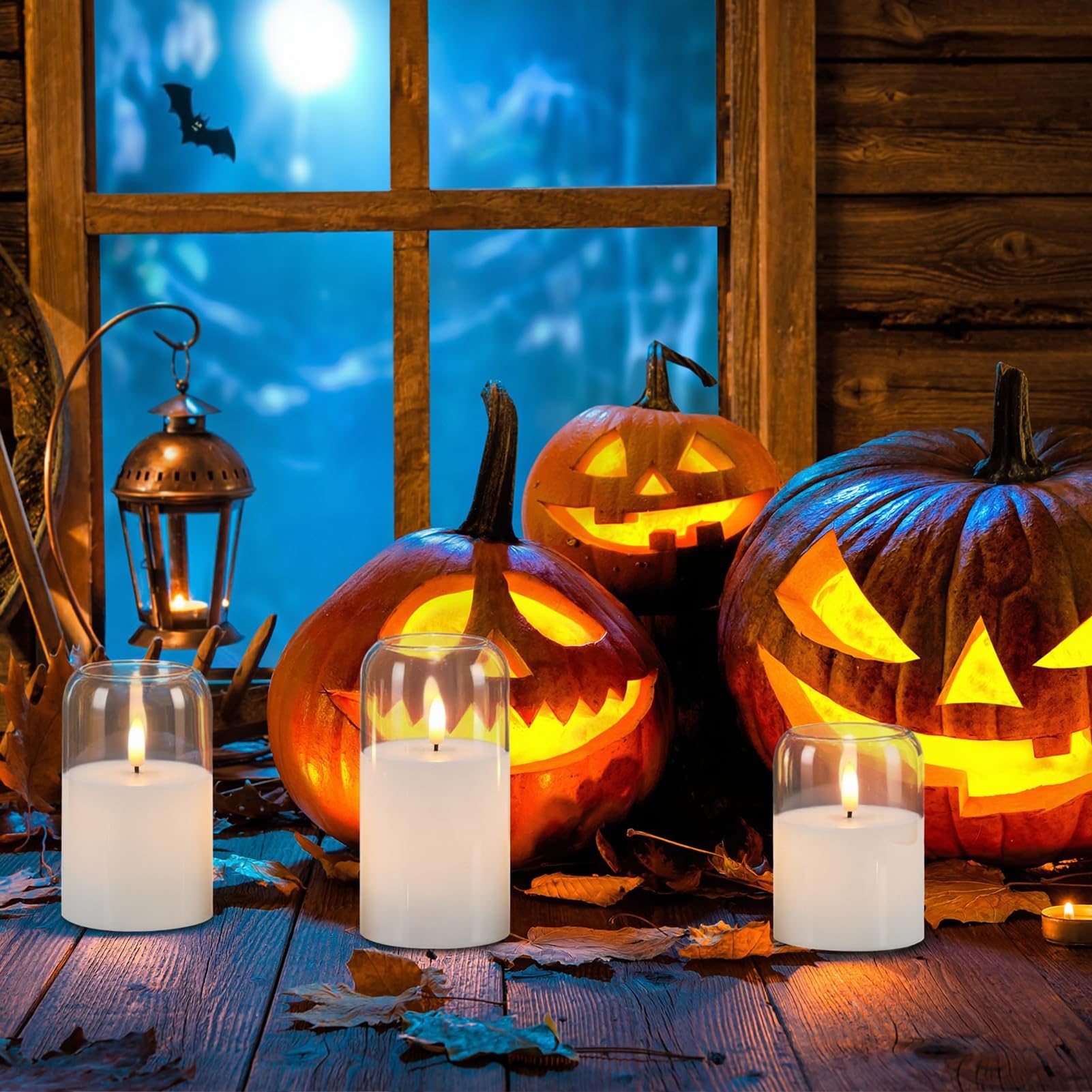 GenSwin Candele in vetro senza fiamma con timer remoto, candele trasparenti a batteria con fiamma tremolante, candela a colonna in vetro e vera cera a LED, per Halloween, Natale, decorazione della
