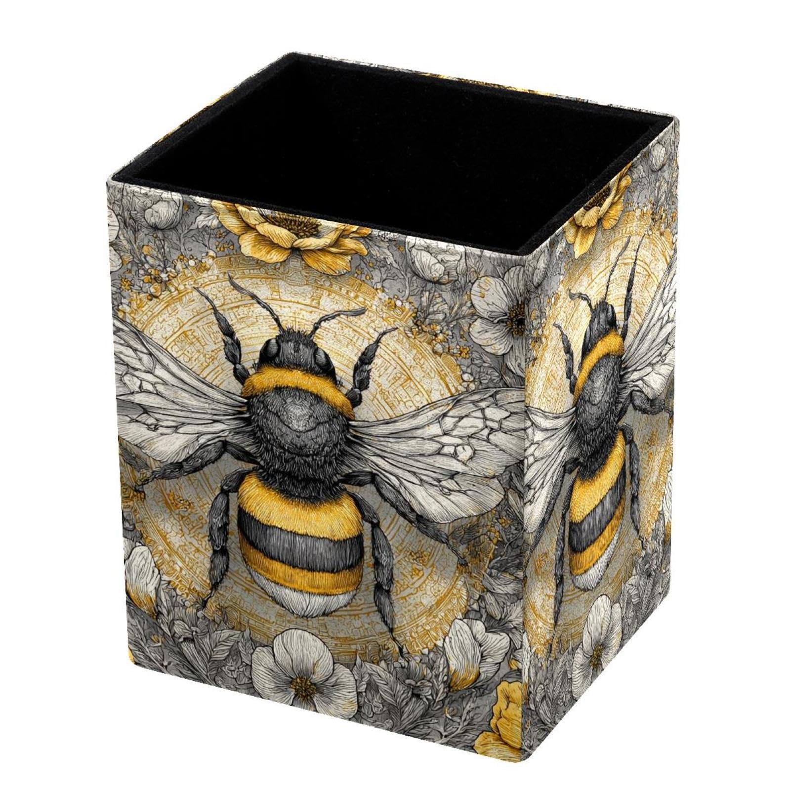 VAPOKF Pencil Holders for Desk, Bee Printed Pen Holders Pen Pot Makeup Brushes Storage Desktop Stationery Supplies Organiser for Home Office