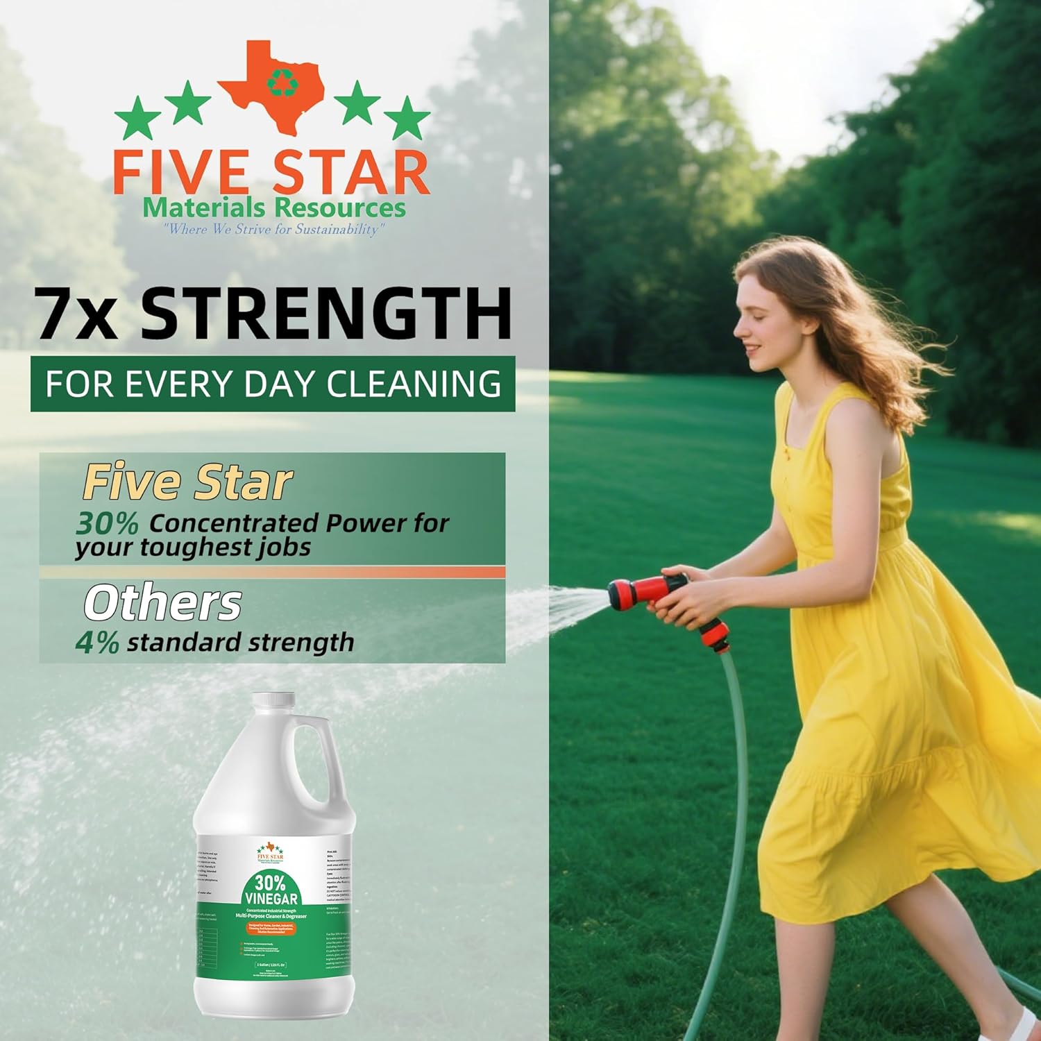 30% Vinegar Concentrated | White Vinegar for Cleaning and Garden | Horticultural, Home, and Outdoor Pure | Max Performance 7X Power | with Instructions (4 Gallon (512 oz))