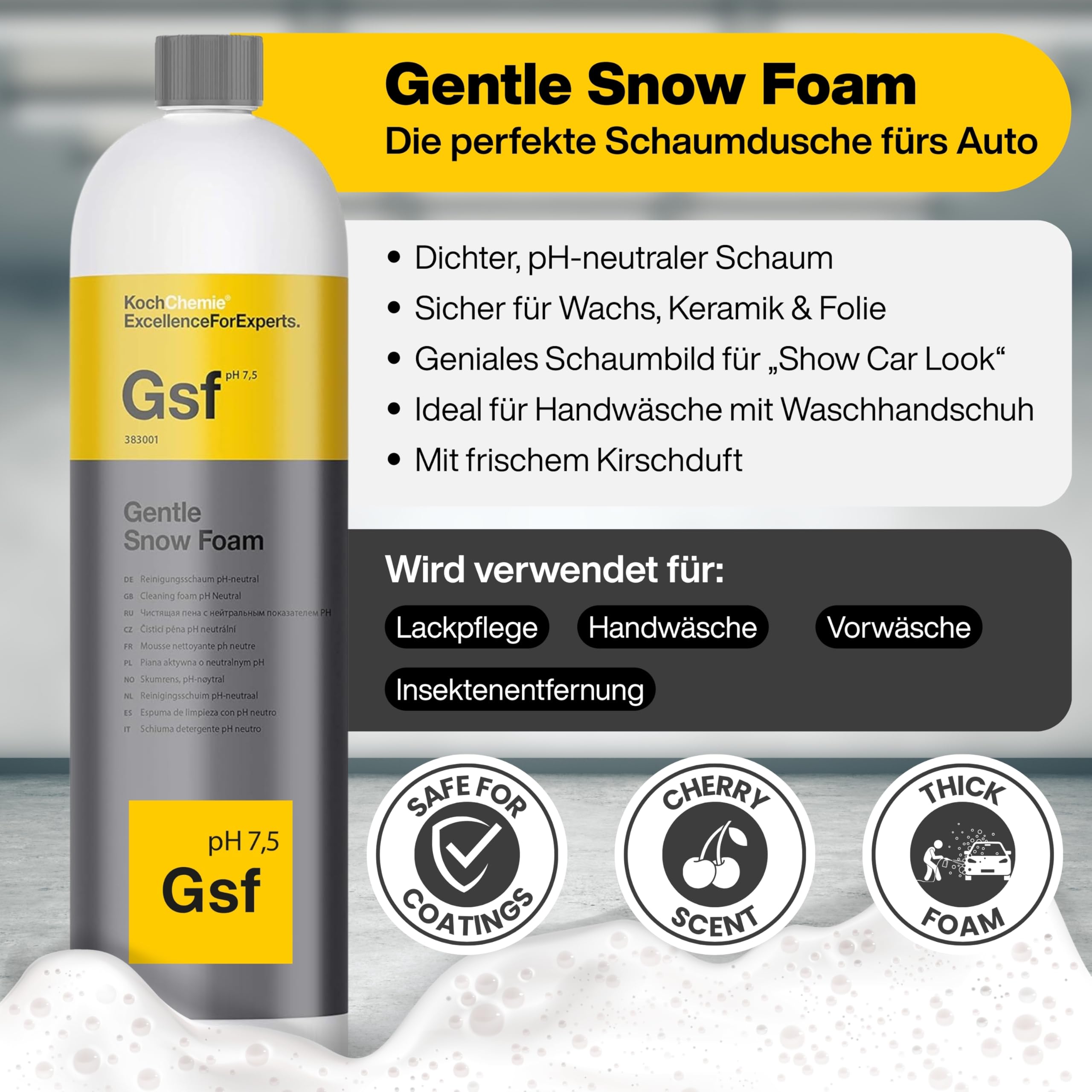Koch Chemie Autopflegeset (3x1L): Green Star, Gentle Snow Foam & Quick Shine. Inkl. 3 Mikrofasertücher, Sprühkopf & Waschhandschuh für Auto Detailing (Gentle Snow Foam + Quick & Shine + Green Star) - 3