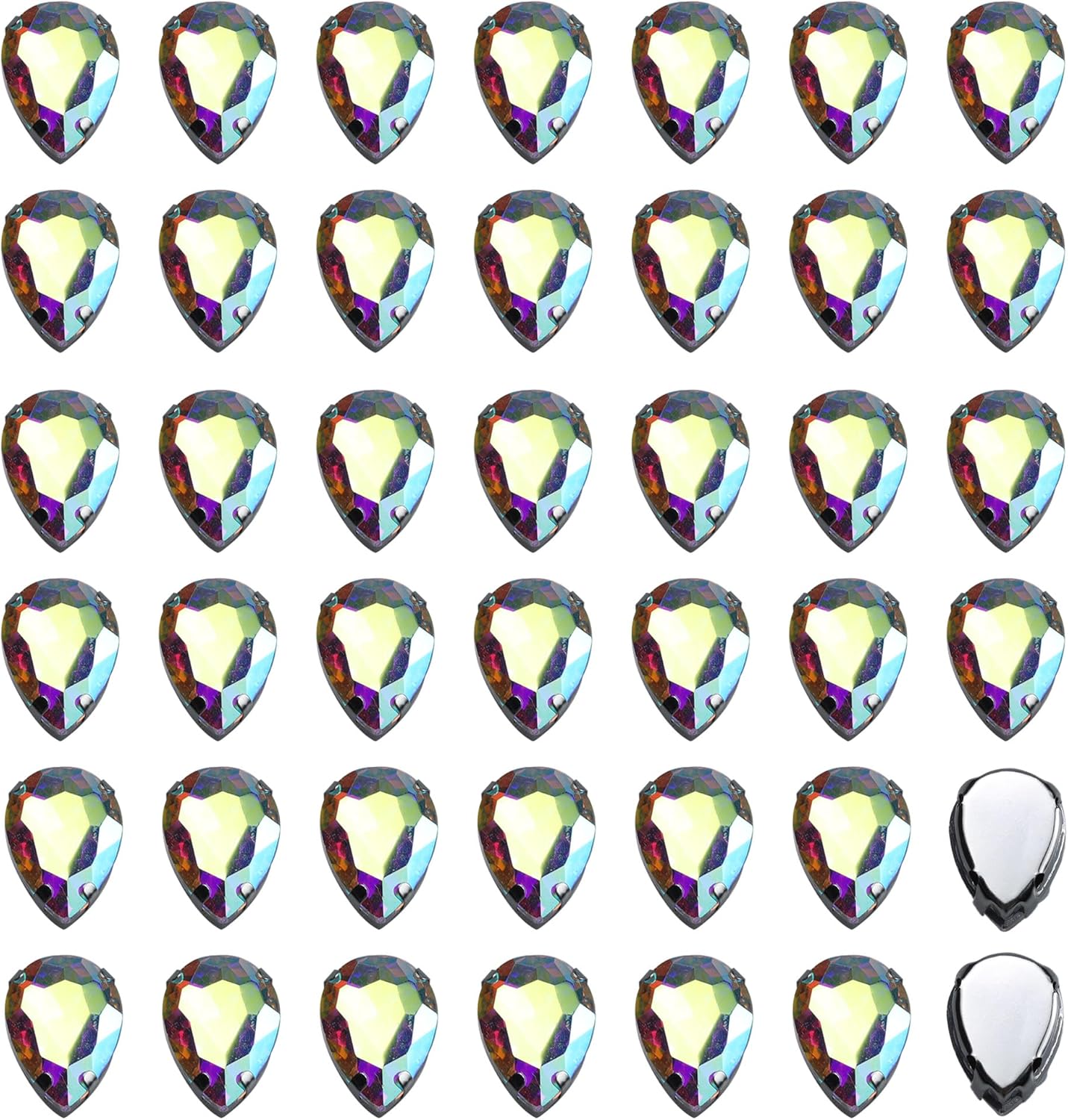 pson 50PCS Sew On Rhinestone Tear Drop Crystal, AB Color Large Rhinestones with Sewing Holes for Clothes DIY, Crafts, Garment, Shoes, Clothes (10 * 14mm)