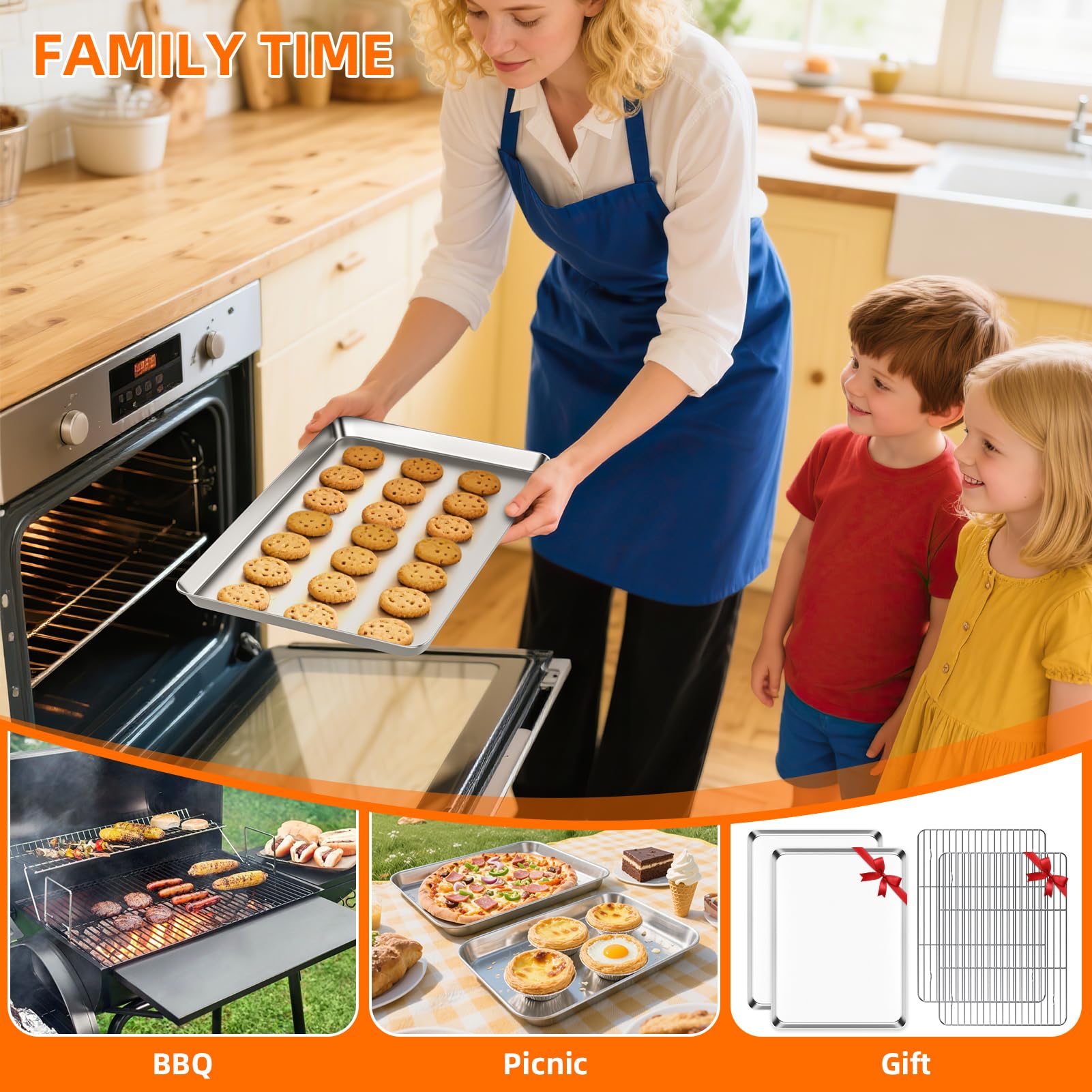 FoiiLiio 2 Pezzi Teglia Rettangolare in Acciaio Inox,Teglie da Forno in Acciaio Inox,40 x 30 x 2,5 cm,Professionale Teglia per Pizza Torte