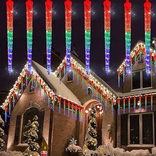 Miniatura 1 de WATERGLIDE 16 luces de lluvia de meteoritos de carámbanos, 12 pulgadas, carámbano de Navidad al aire libre, 384 SMD LED de cristal caída, gota de