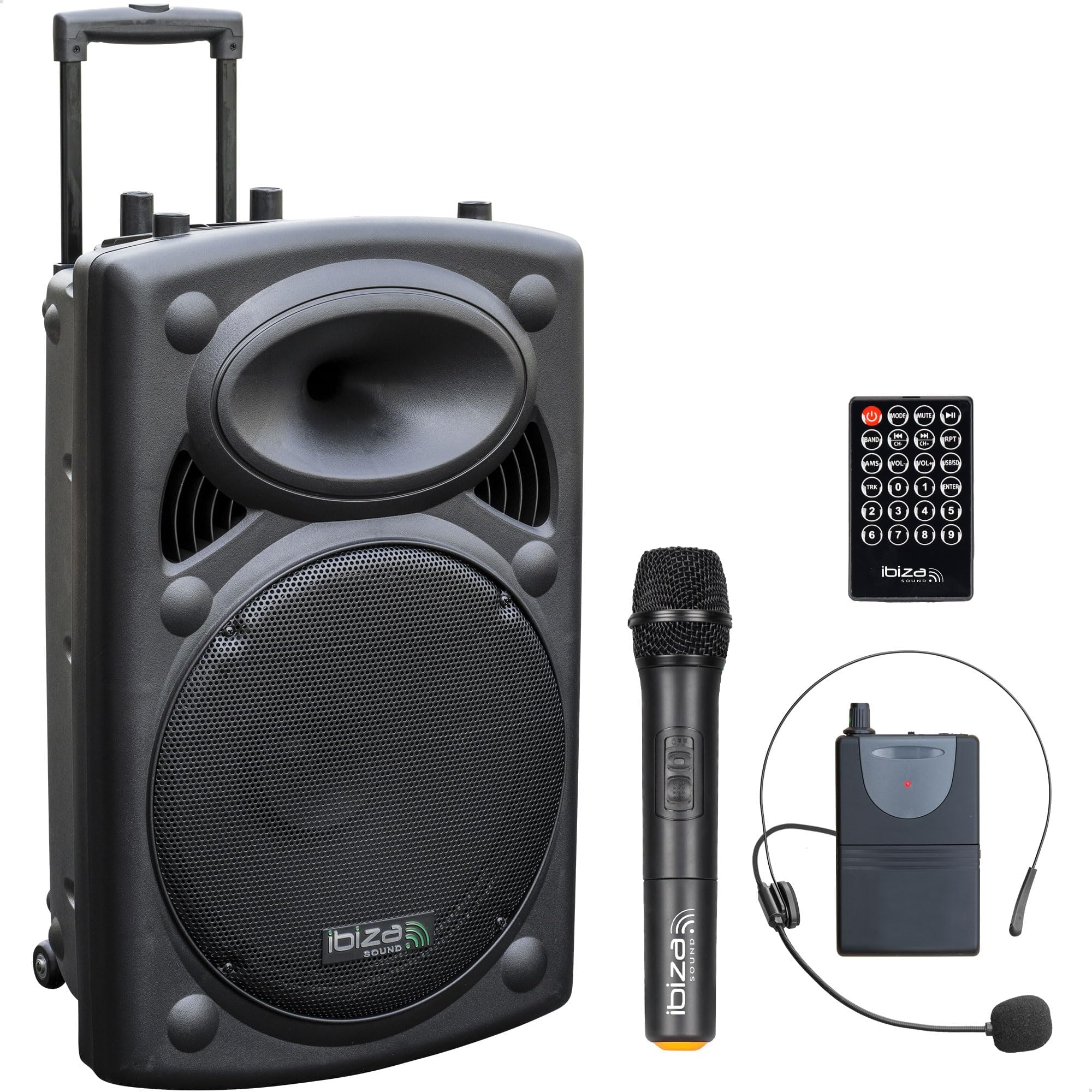 PORT8VHF-BT - Portable speaker 8"/400W MAX with 2 microphones (wired and VHF), remote control and protective cover - Bluetooth, USB, SD - 4 to 6h autonomy