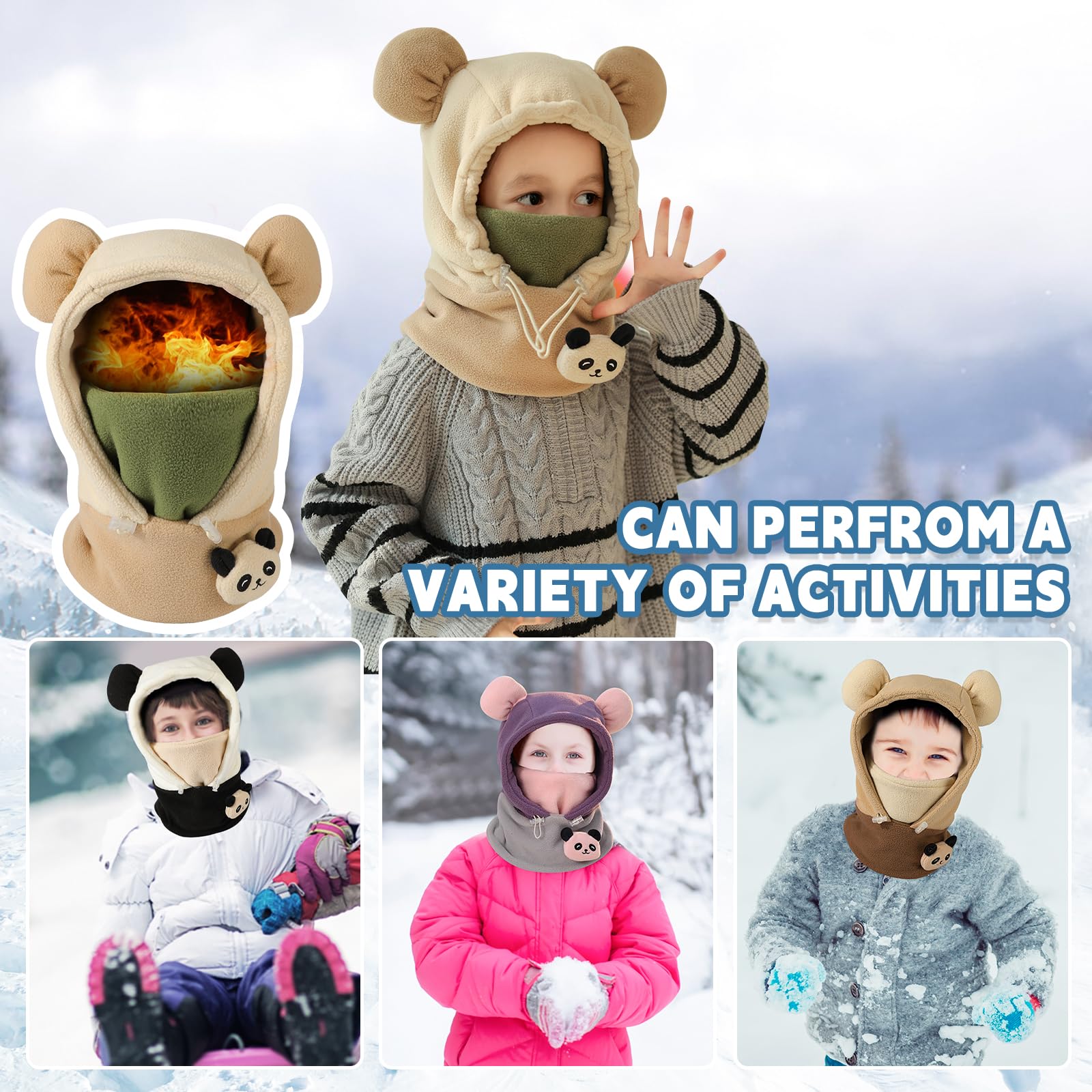Dziecięca zimowa termiczna kominiarka polarowa dla dzieci, wiatroszczelna kominiarka, kaptur, czapka, ciepła maska na całą twarz, unisex, dzieci, osłona twarzy zwierzęcia 3D, maska narciarska na