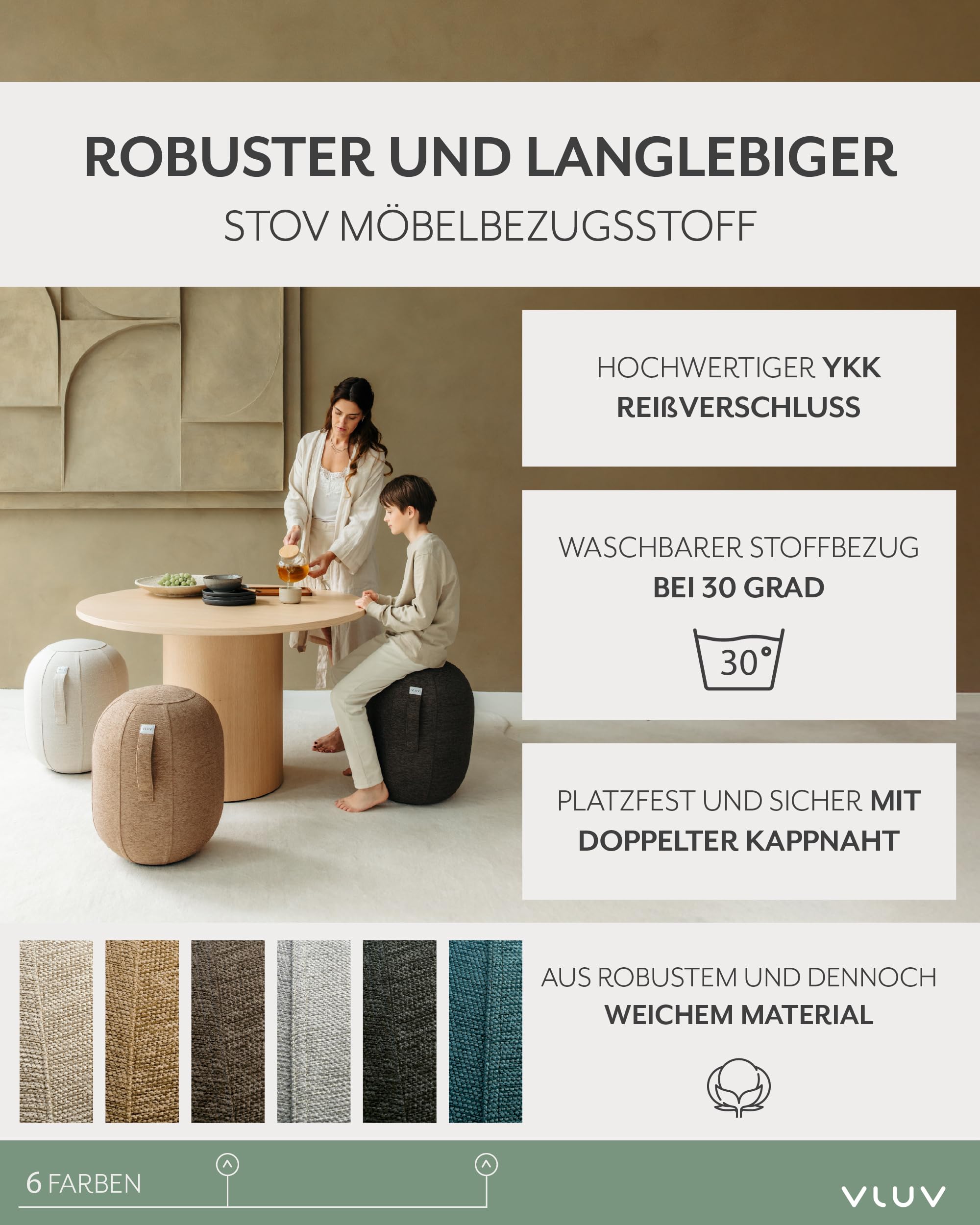 VLUV® Kapsul Stov Tabouret d'équilibre ergonomique avec poignée de transport et protection anti-basculement - Housse en tissu lavable - Anthracite - Taille M