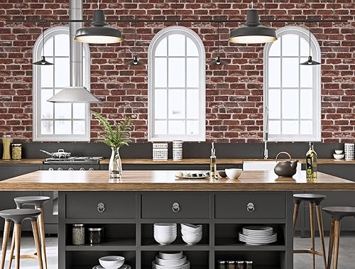 Miniatura 6 de Papel tapiz de ladrillo rojo para despegar y pegar, realista, con textura envejecida, piedra de roca, autoadhesivo, papel de contacto en relieve,