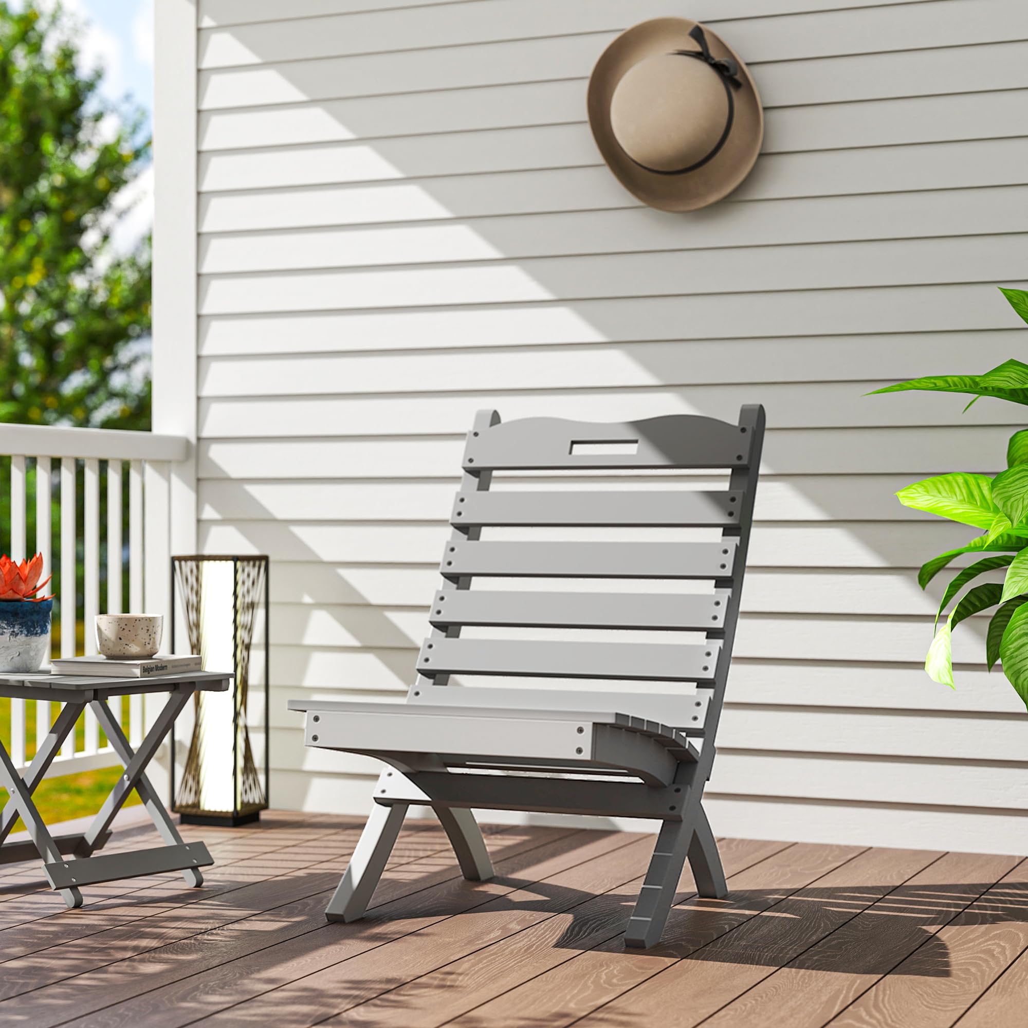Outsunny Silla de Jardín de Madera Silla de Exterior con Diseño Listones y Respaldo Inclinado Carga 120 kg para Balcón Patio Terraza 78x48x76 cm Gris