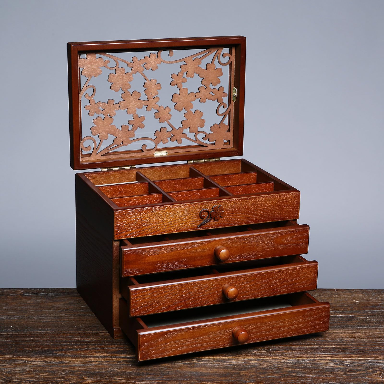 Caja de Joyería de Madera Changsuo para Mujer con Cajones, Organizador de Almacenamiento de Joyas Mediano