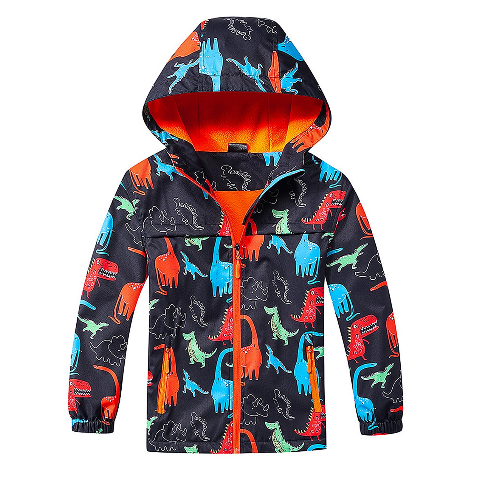 Giacca Impermeabile per Ragazzi Giacca da Pioggia Foderato in Pile Bambino Antipioggia Softshell Giubbotto con Cappuccio Dinosauri Stampa Impermeabile Cappotto Calda Giacche Bambini 3-12 anni