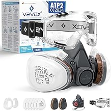 VEVOX® Respiratory mask with A1P2 filter – Protection against gases, vapours and fine dust particles – Ideal for painting, sanding and construction – with 6 P2 particulate filters and 2 A1 gas filters