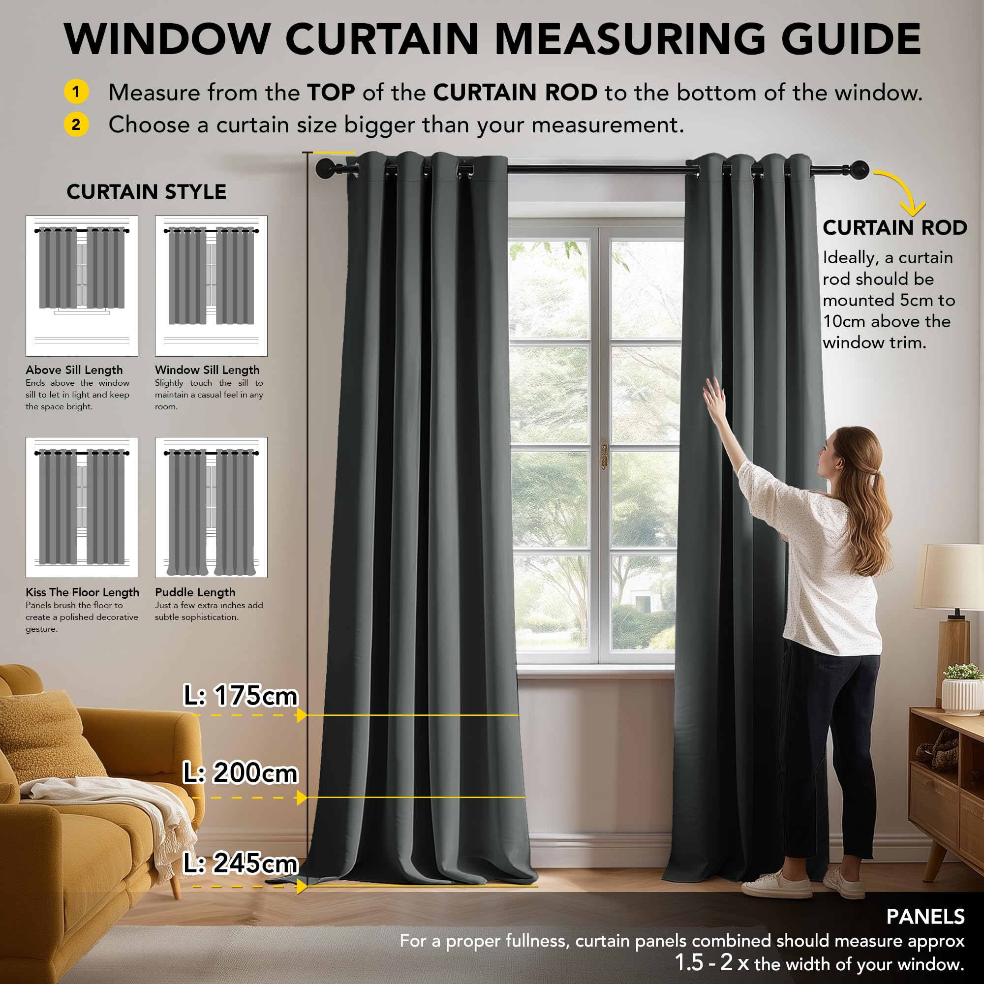 Deconovo thermal curtain cold protection curtains with eyelets 175x140 cm (height x width) Opaque curtains bedroom blackout curtain blackout curtain heat insulating, dark grey, set of 2 - 3