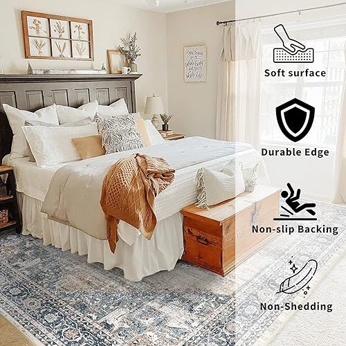 Miniatura 4 de YOUFORTONG Alfombra de área lavable, antideslizante, estilo bohemio, resistente a las manchas para sala de estar, comedor, dormitorio, pelo bajo y