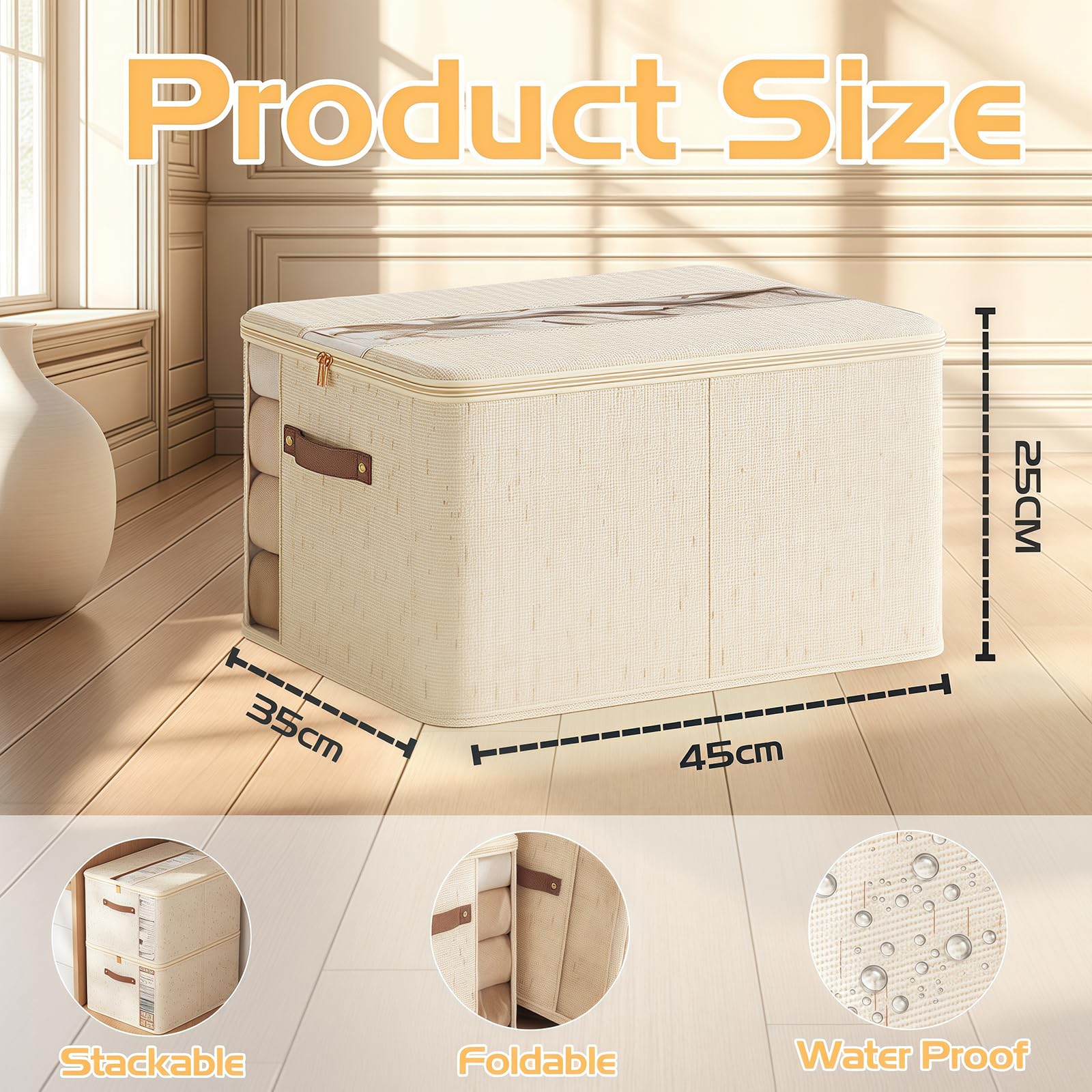 Scatole per Armadio, Contenitori per Armadio Salvaspazio (Cotone/Lino Tian Shan), Organizer Armadio Ideal per Vestiti, Coperte e Piumoni, 40L,2 Pezzi