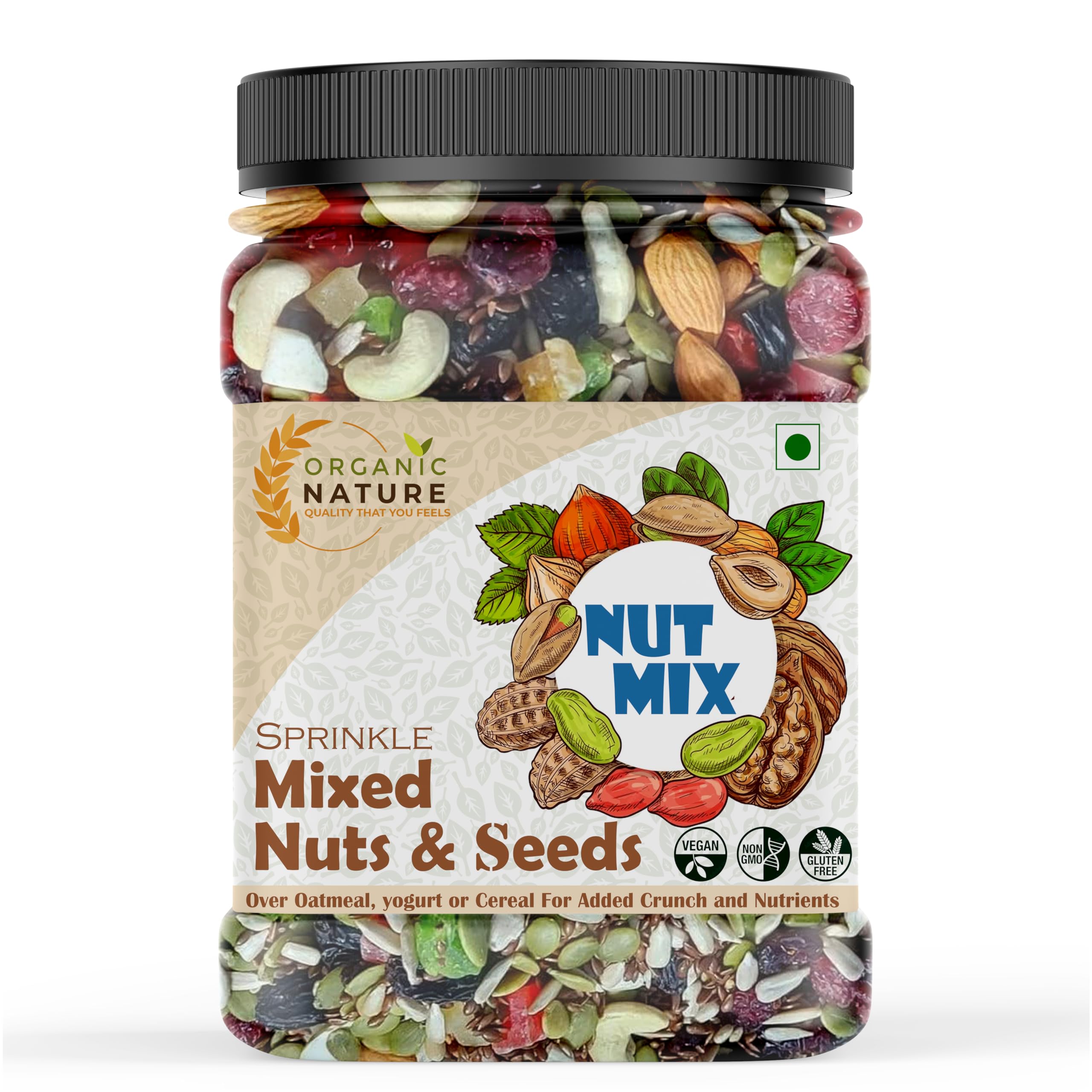 ORGANIC NATURE Fresh and Dry Fruits Nutmix 250g| Mix Seeds & Dry Fruits for eating [Pumpkin, Sunflower, Watermelon, Flax, Almonds,Cashews, Raisins,Pistachio, Figs, Walnut & Varieties] Jar Pack (B0CK86LNTB) Amazon Price History, Amazon Price Tracker