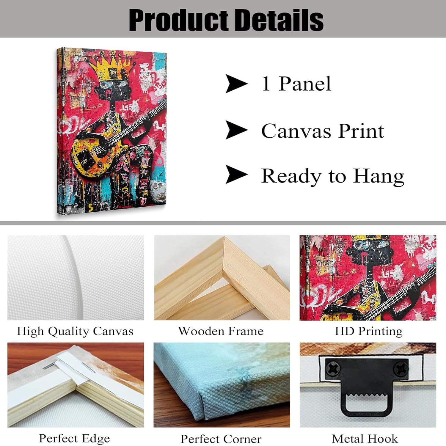 Banksy Abstract Colorful Graffiti Canvas Wall Art, Hip Hop Pop Banksy Funny Guitar Posters Paintings Prints, Cool Room Decor for Teen Boys Living Room Home Bathroom Framed Ready to Hang (12"x16")