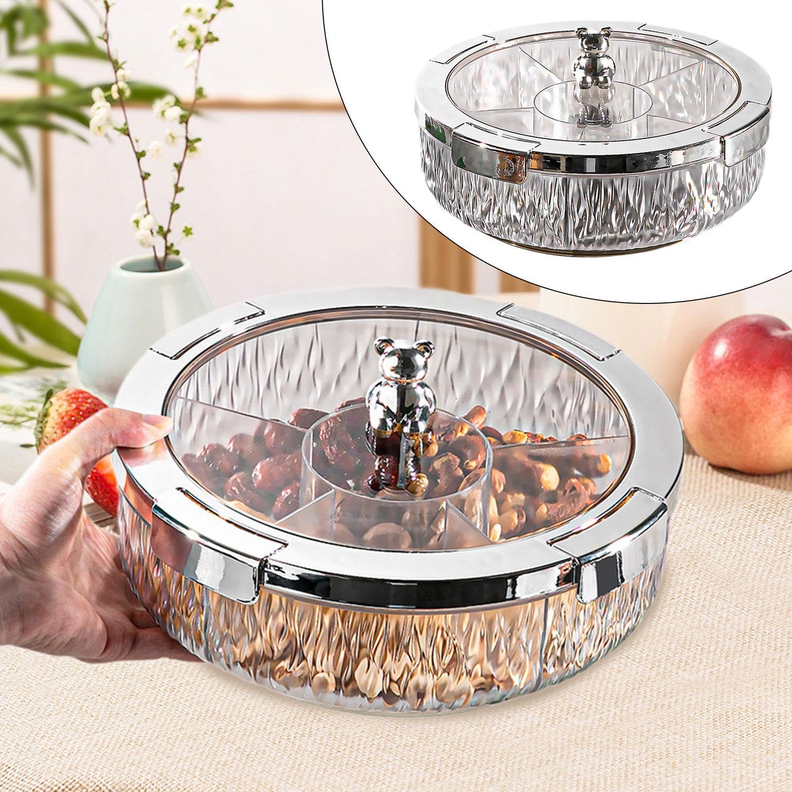 perfk Teller mit getrockneten Früchten, unterteilte Servierschalen, drehbar, mit Deckel, Schale für Süßigkeiten und Nüsse, Serviertablett für Vorspeisen, Grau
