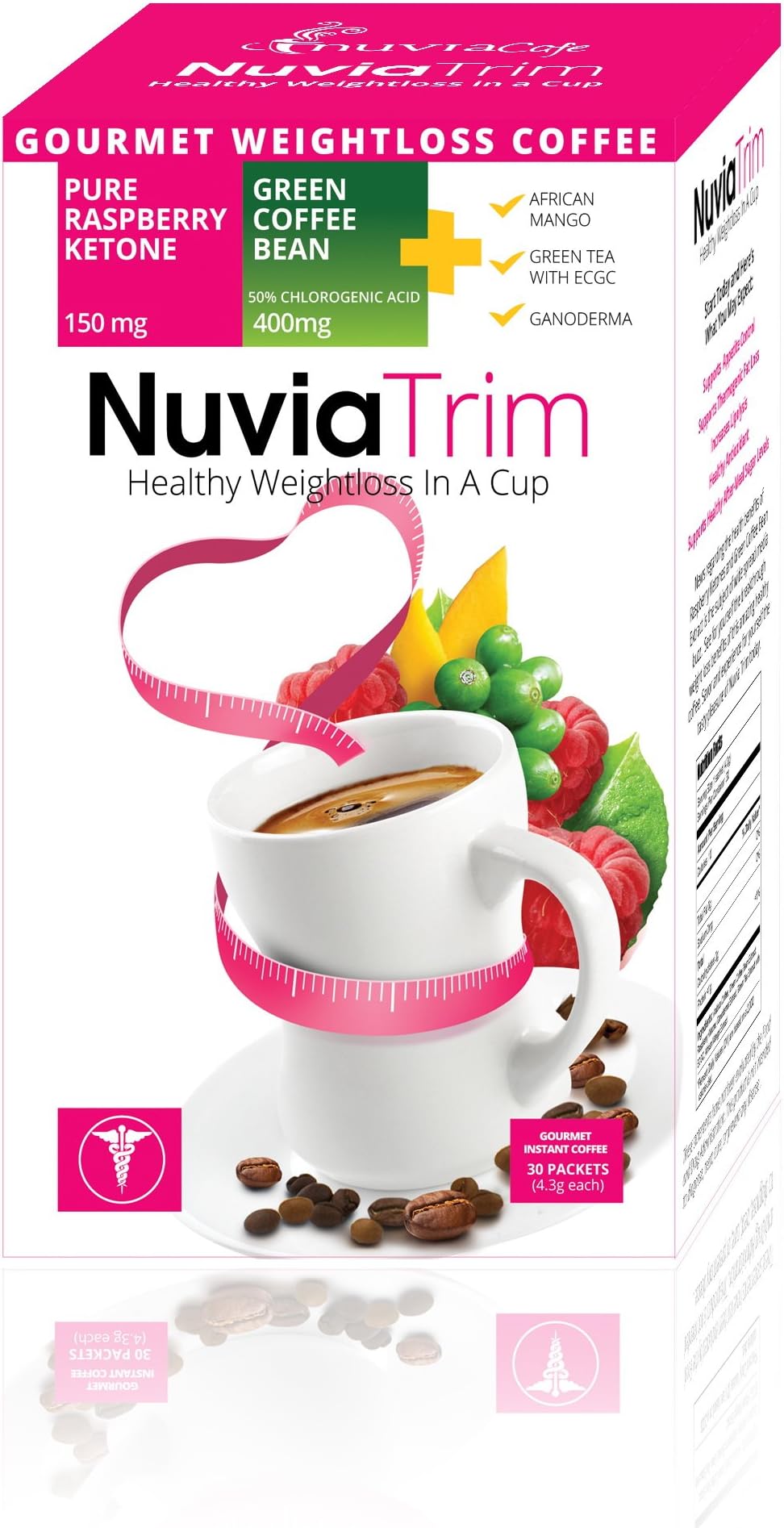 Trim - Gourmet Instant Coffee for Weight Loss, with Garcinia Cambogia, Raspberry Ketones and Green Coffee Bean Extract, Vegan, No Sugar or Dairy, Great for Iced Coffee, 0.15oz packets(30 ct.)
