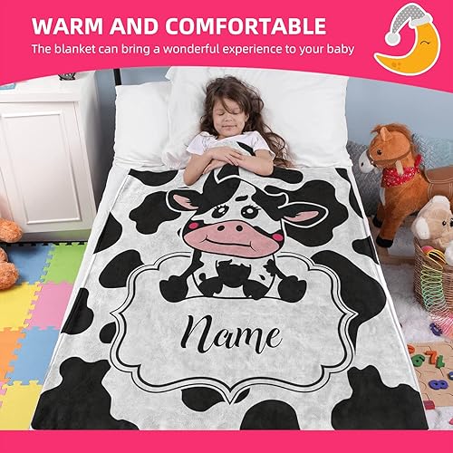 Miniatura 4 de Cows - Manta personalizada con nombre para niños y niñas, suave y acogedora manta de franela cálida personalizada para niños, mantas de bebé