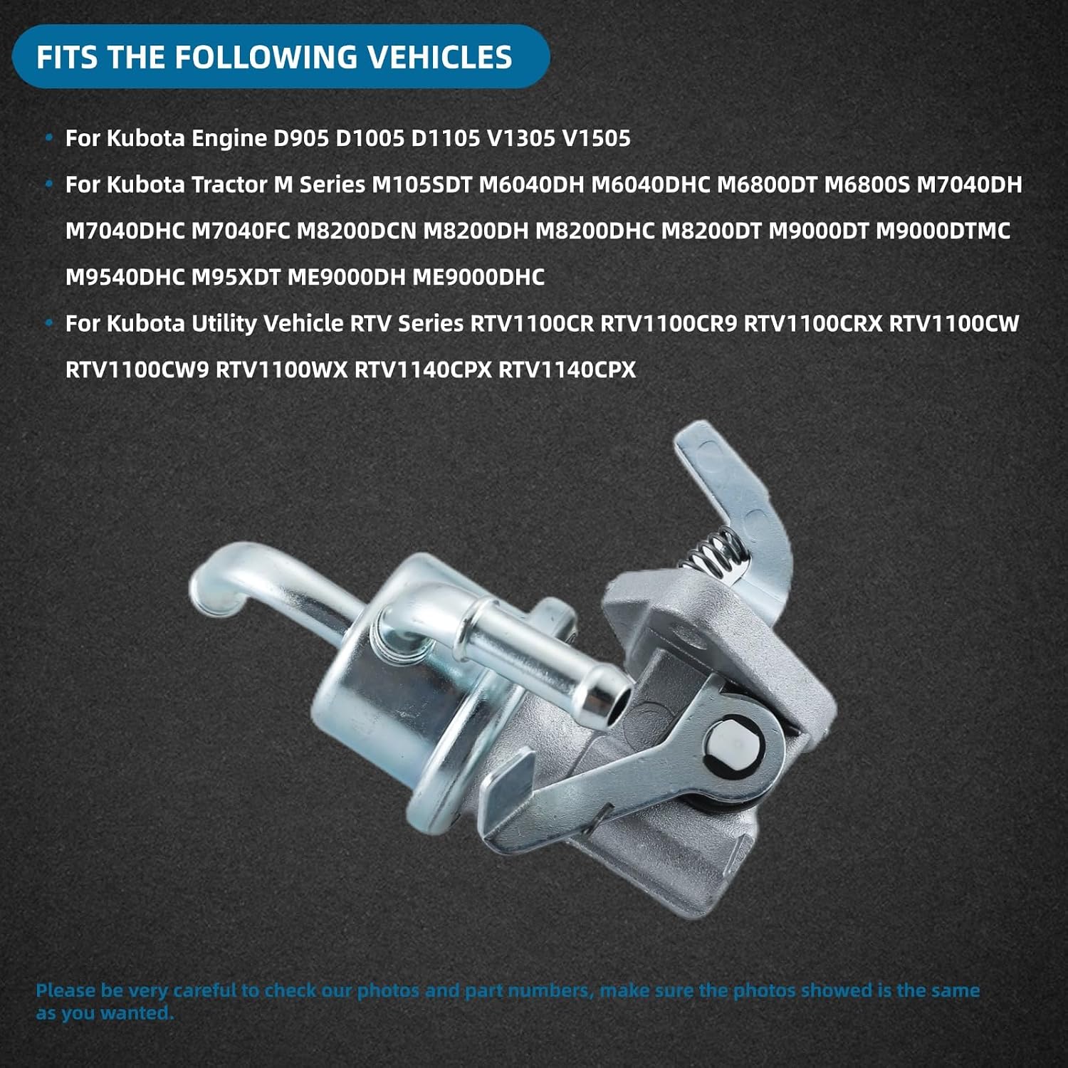 Fuel Lift Pump for Kubota D905 D1005 D1105 V1305 V1505 Tractor M105 M6040 M6800 M7040 M8200 ME8200 M8540 M9000 ME9000 M9540 Replace 16285-52030 16285-52032