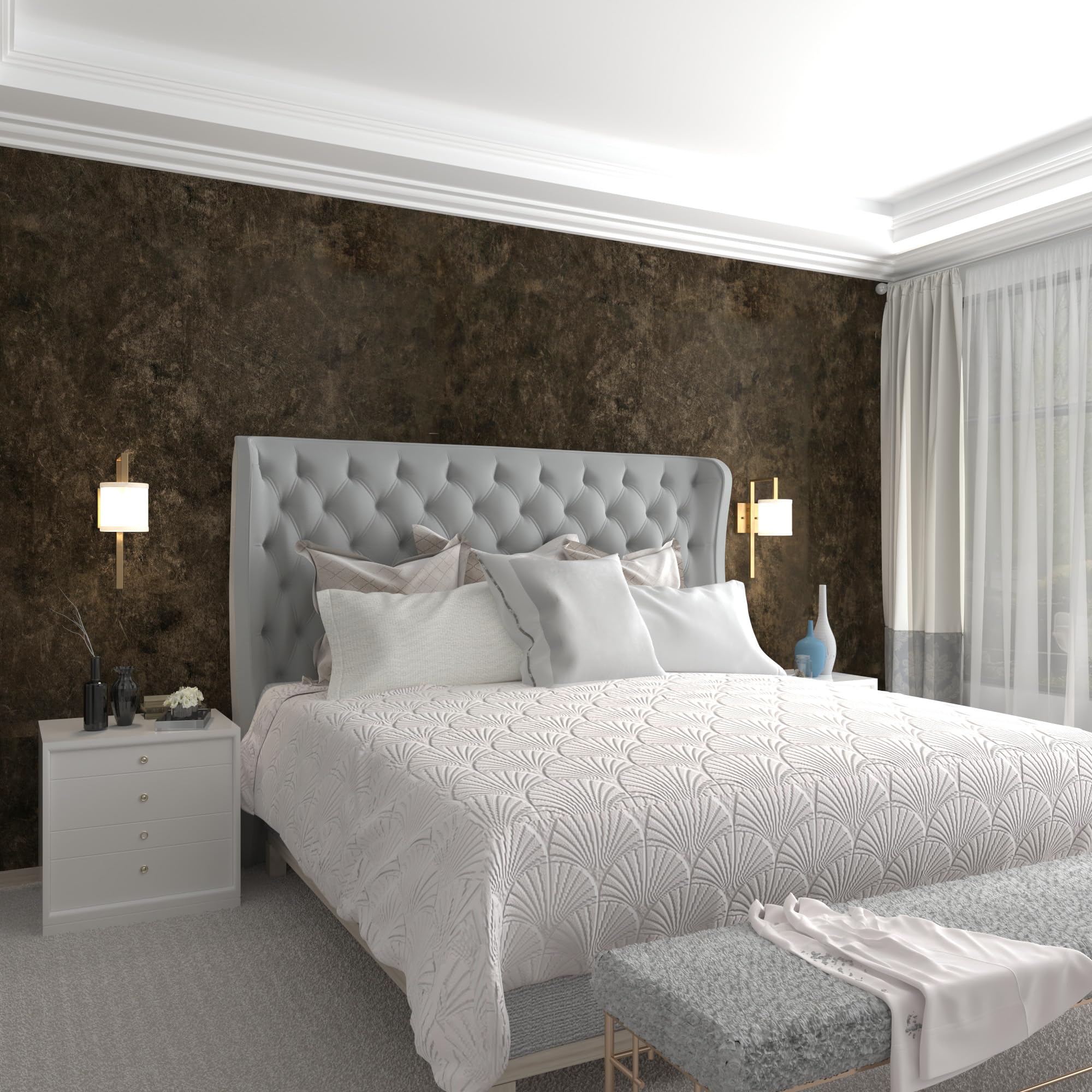 Condition photo showing New/Like New for 3yecao 48"×197" big roll long size dark brown tan grey concrete wallpaper peel and stick waterproof thick charcoal gray concrete contact paper vinyl adhesive taupe cement sticker for bedroom walls