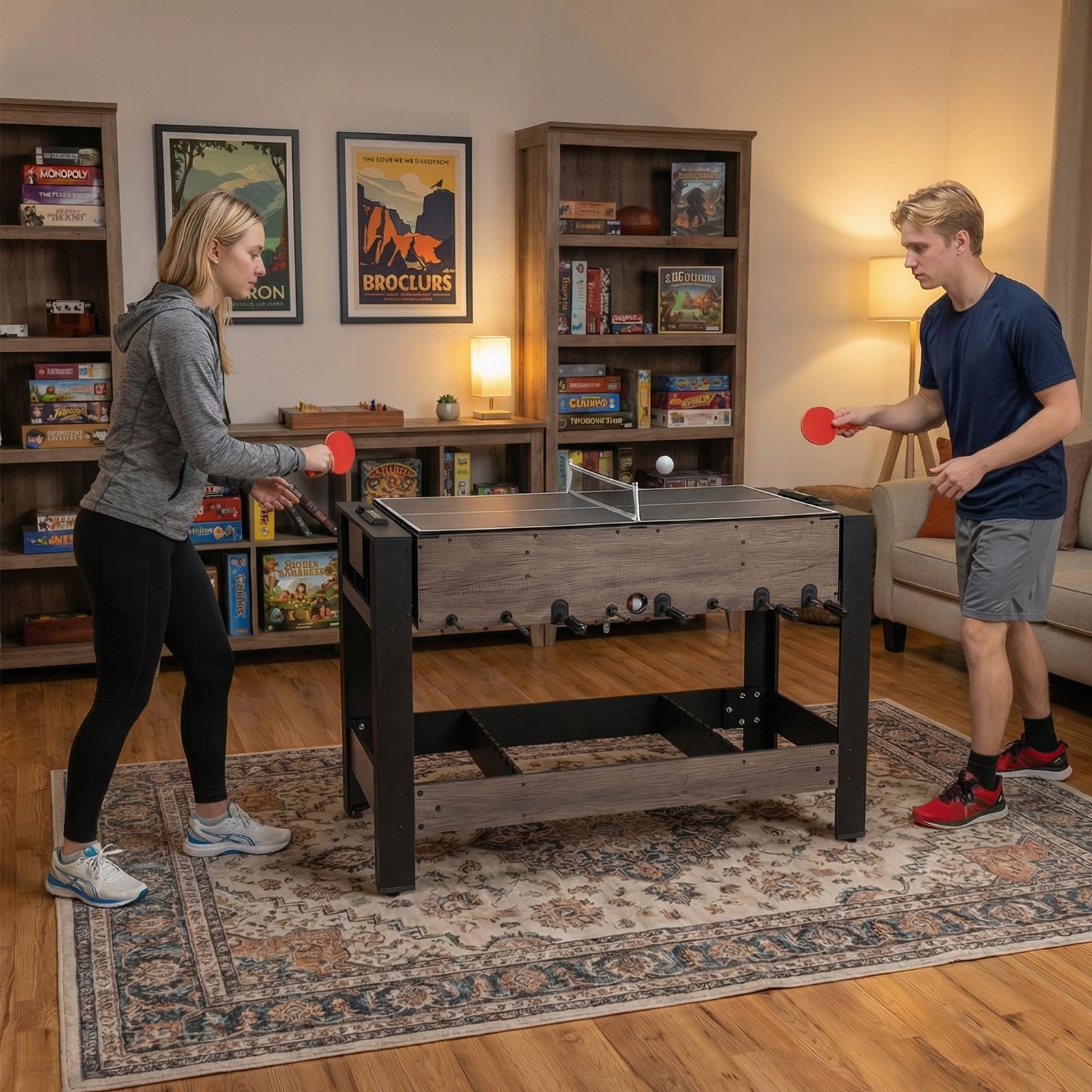 FANTASK 2-in-1 Drehbarer Multifunktionsspieltisch Tischkicker Billard Komplett Set mit Zubehör