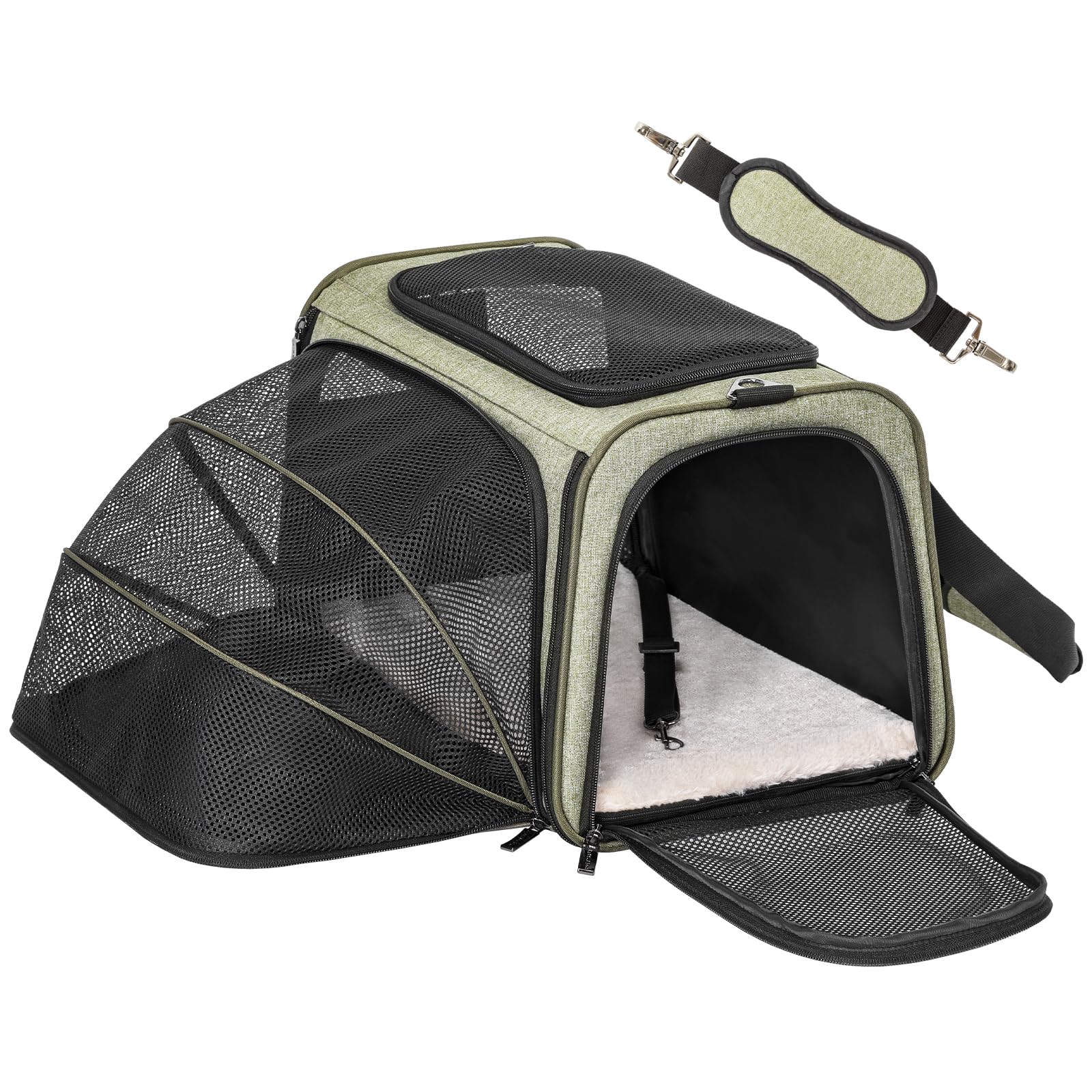 Petsfit Expandable Cat Carrier Dog Carrier,Airline Approved Soft-Sided Portable Pet Travel Washable Carrier for Kittens,Puppies,Removable Soft Plush mat and Pockets,Locking Safety Zippers