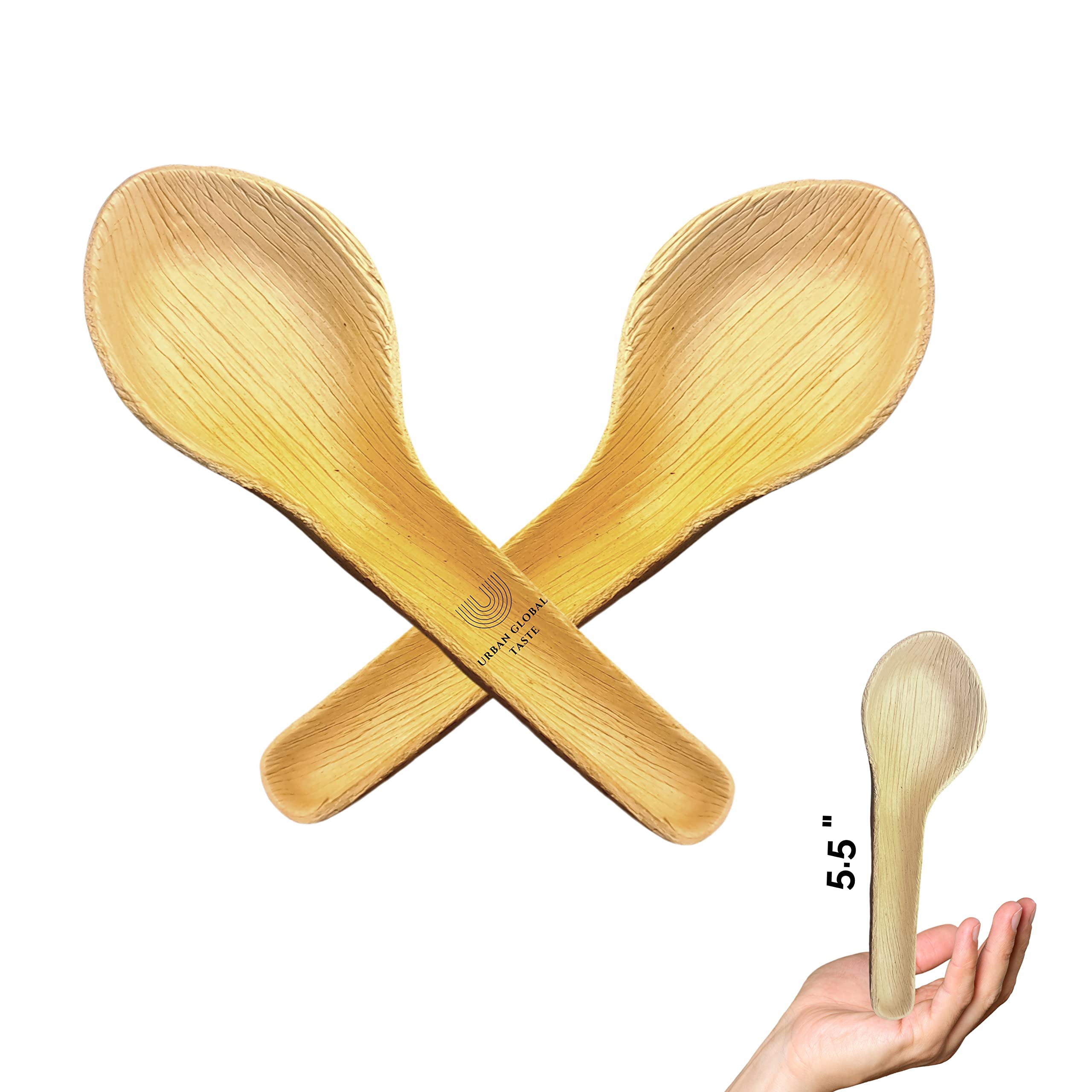 Urban Global Taste Super Curve Disposable Areca Palm Soup Spoon | Best & Strong | Pack of 50 | Heavy Duty Cutlery | Birthdays, Kitty Parties, Weddings, Function | 14 CM Soup Chammach