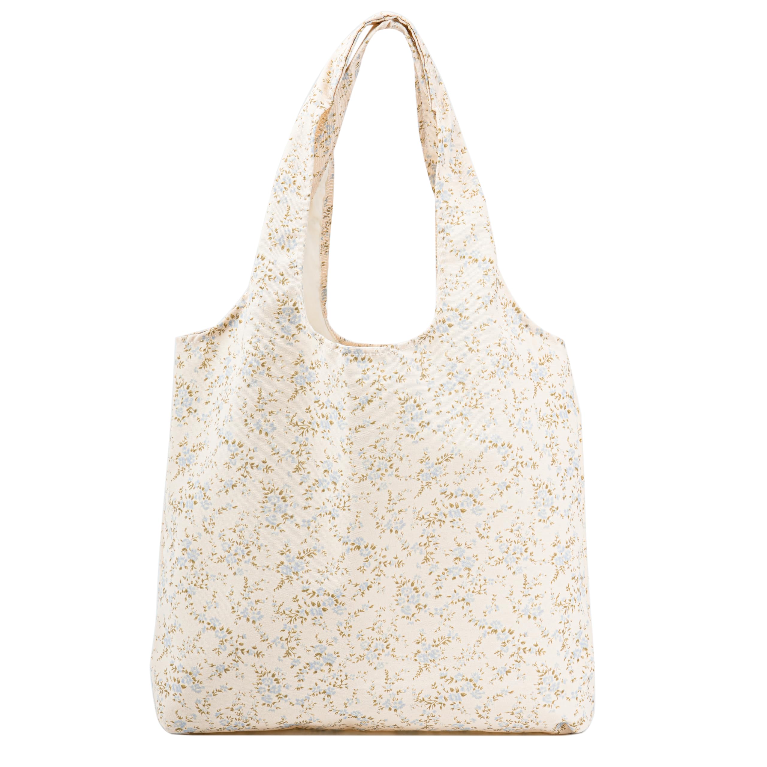 Canvas Tote Bag, Large Capacity Shoulder Bag with Inner Pockets, Foldable Shopping Bag