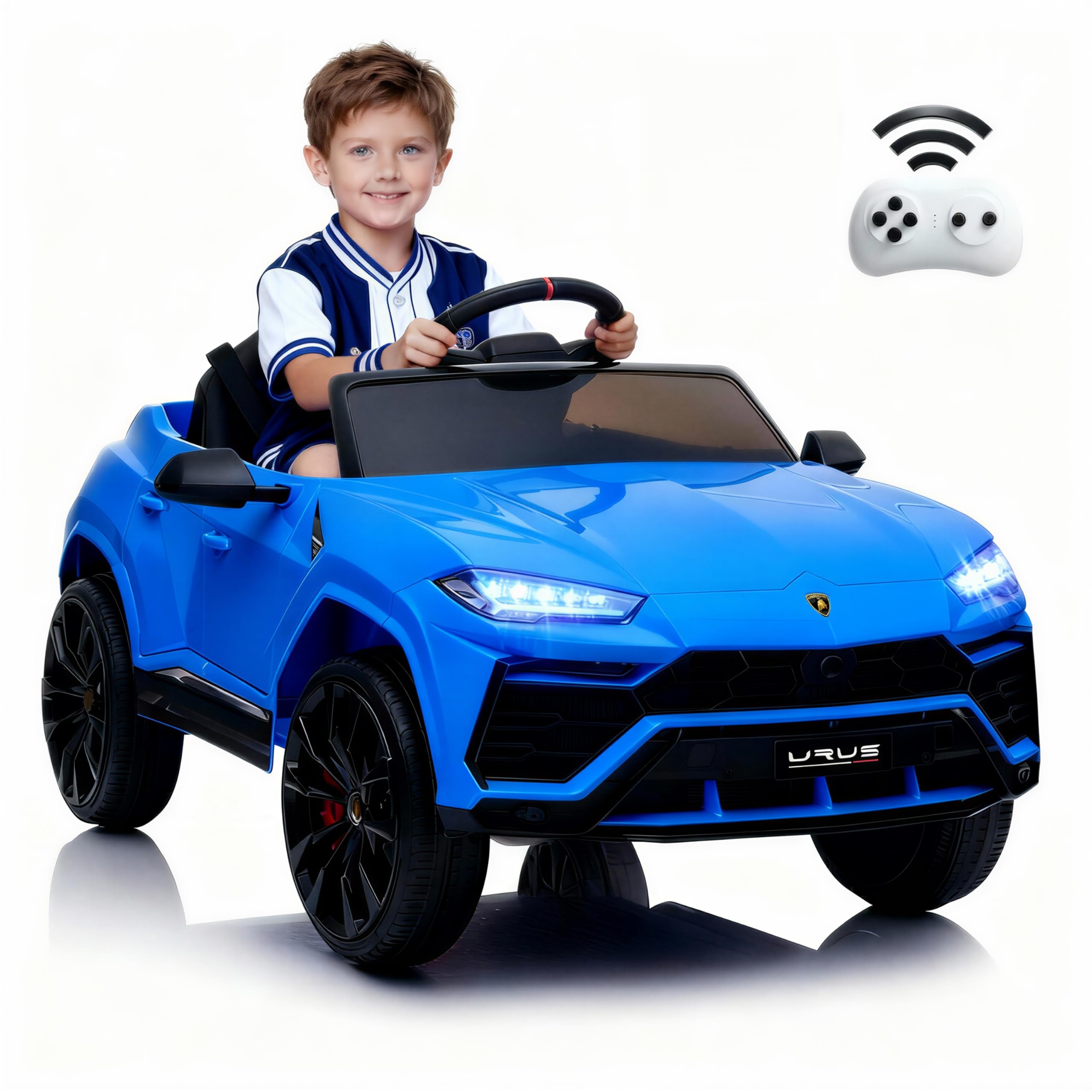 Licensed Lamborghini Urus Ride On Truck Car Toy, 12V Battery Powered Electric 4 Wheels Kids Toys w/Parent Remote Control, Foot Pedal, Music, Aux, LED Headlights, 2 Speeds (Blue)