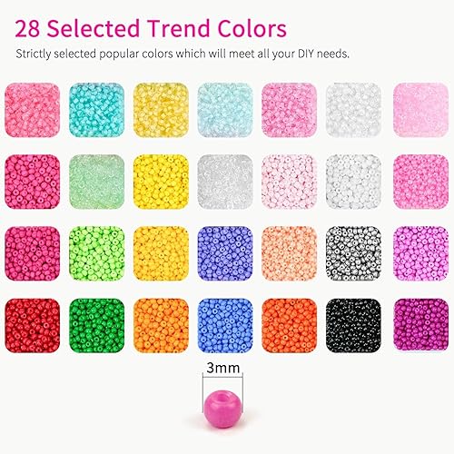 Miniatura 9 de Cuentas de cristal de 0.157 pulgadas, 28 colores, 6500 cuentas de semillas 60 para hacer pulseras, 1000 cuentas de letras, para nombres, pulseras de