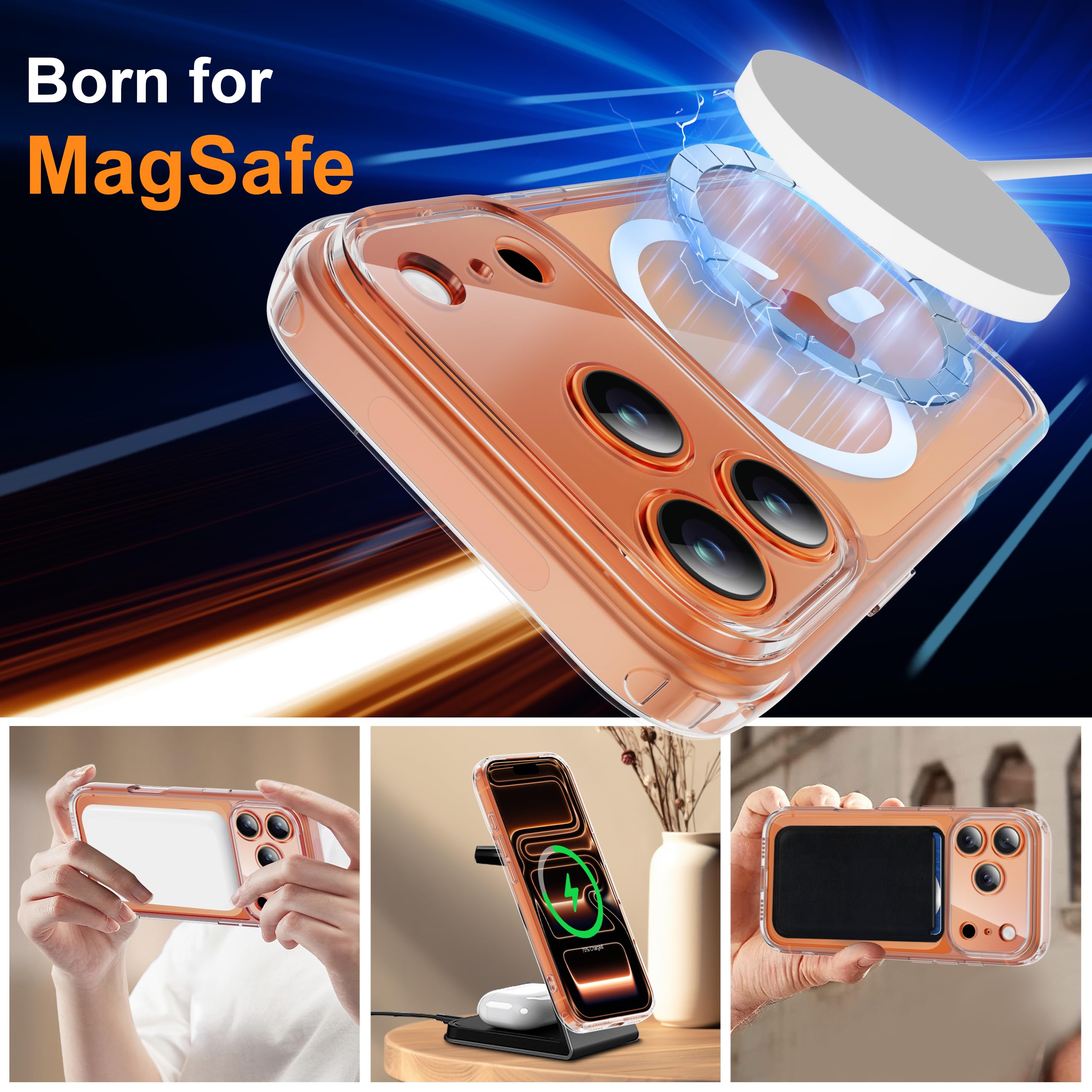 ORETECH Magnetica Cover per iPhone 17 Pro Max 6,9" con 2 Vetro Temperato, Compatibile con MagSafe,Protezione Completa Della Fotocamera, Anti-Graffio Antiurto Ultra Sottile Hard PC Cover-Trasparente