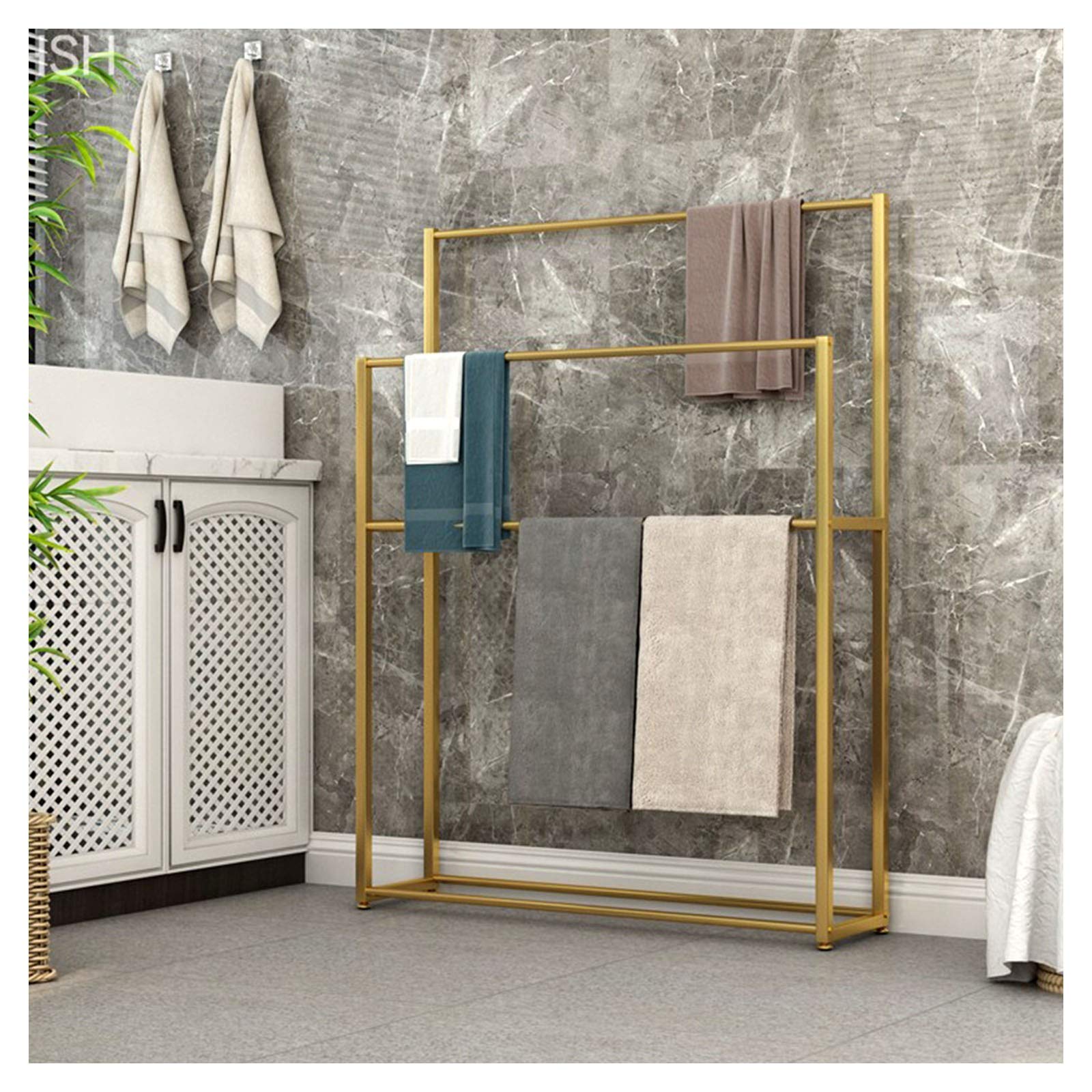 Support pour serviettes de piscine à 2 étages en métal avec base robuste, robuste et résistant à la rouille pour cuisine, blanc piscine 85 x 20 x 110 cm