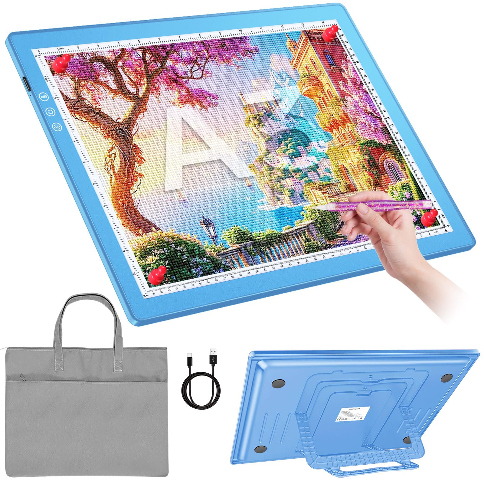 ZEXALIGHT A3 Rechargeable Light Box for Diamond Painting, 8 Adjustable Angles LED Light Pad with 3 Color Temp., 8 + Stepless Dimming, 2500mAh Battery,
