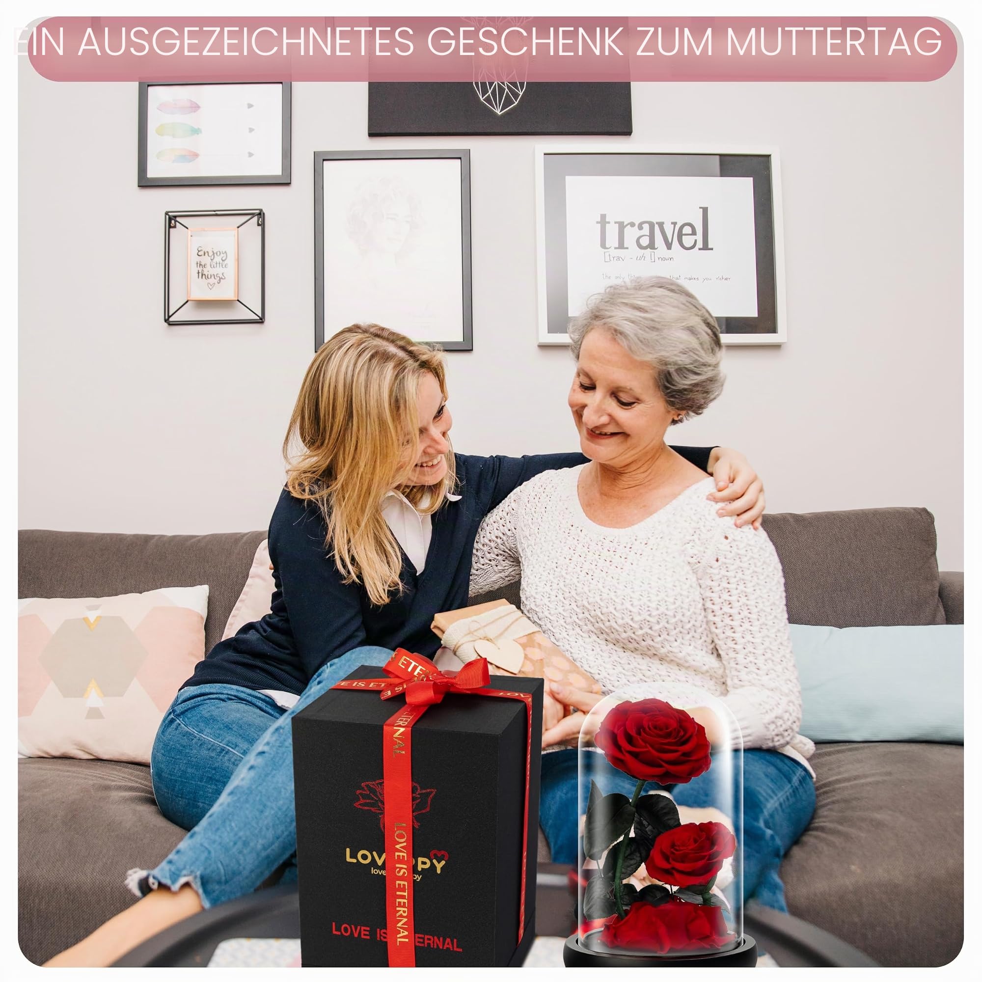 Ewige Blume in Glaskuppel: konservierte Rose Valentinstag, Muttertag, Geburtstag, Jahrestag, Hochzeit und Weihnachten
